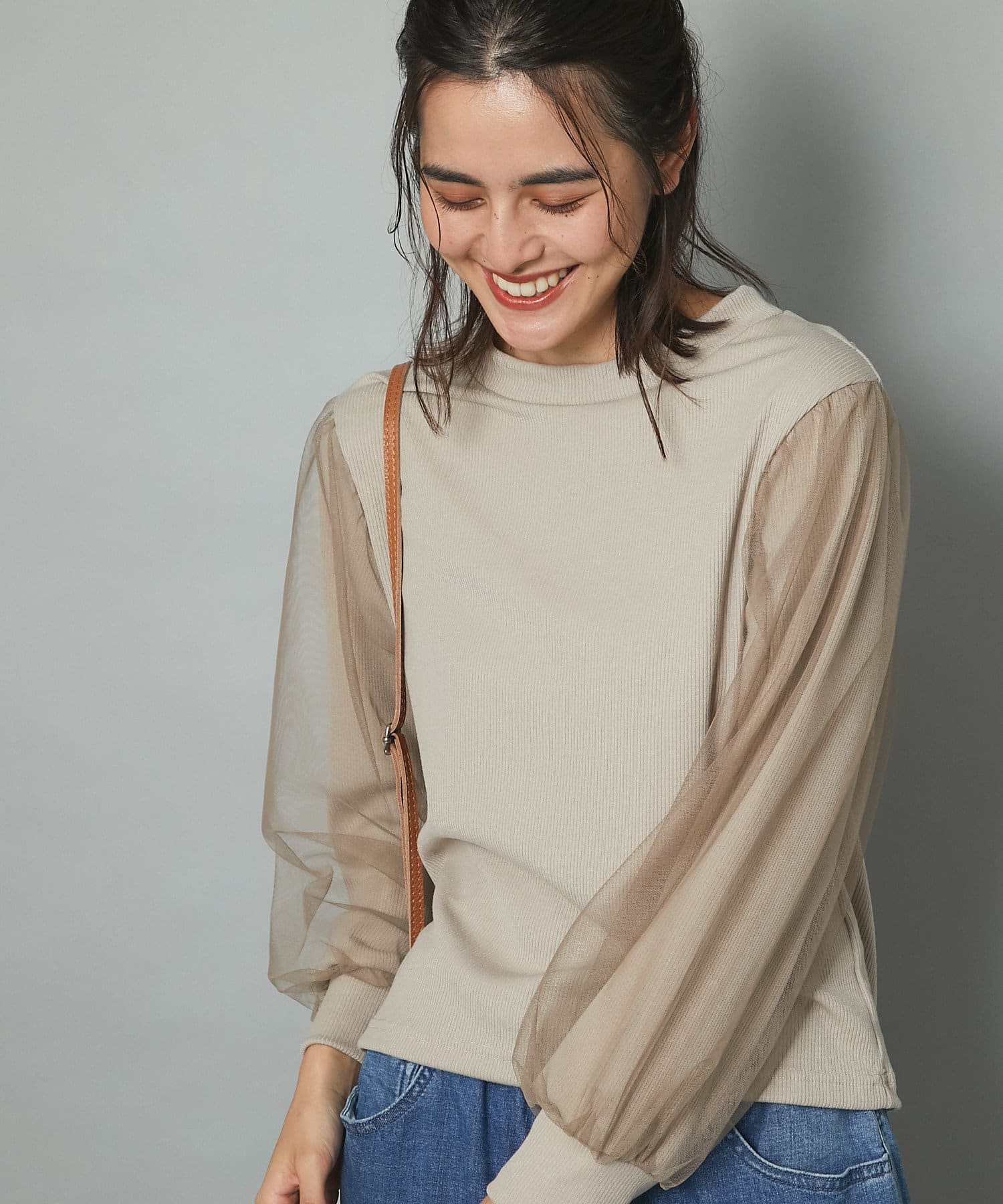 un dix cors(アンディコール) 【これ1枚でおしゃれ度アップ】チュールボリュームスリーブカットソー