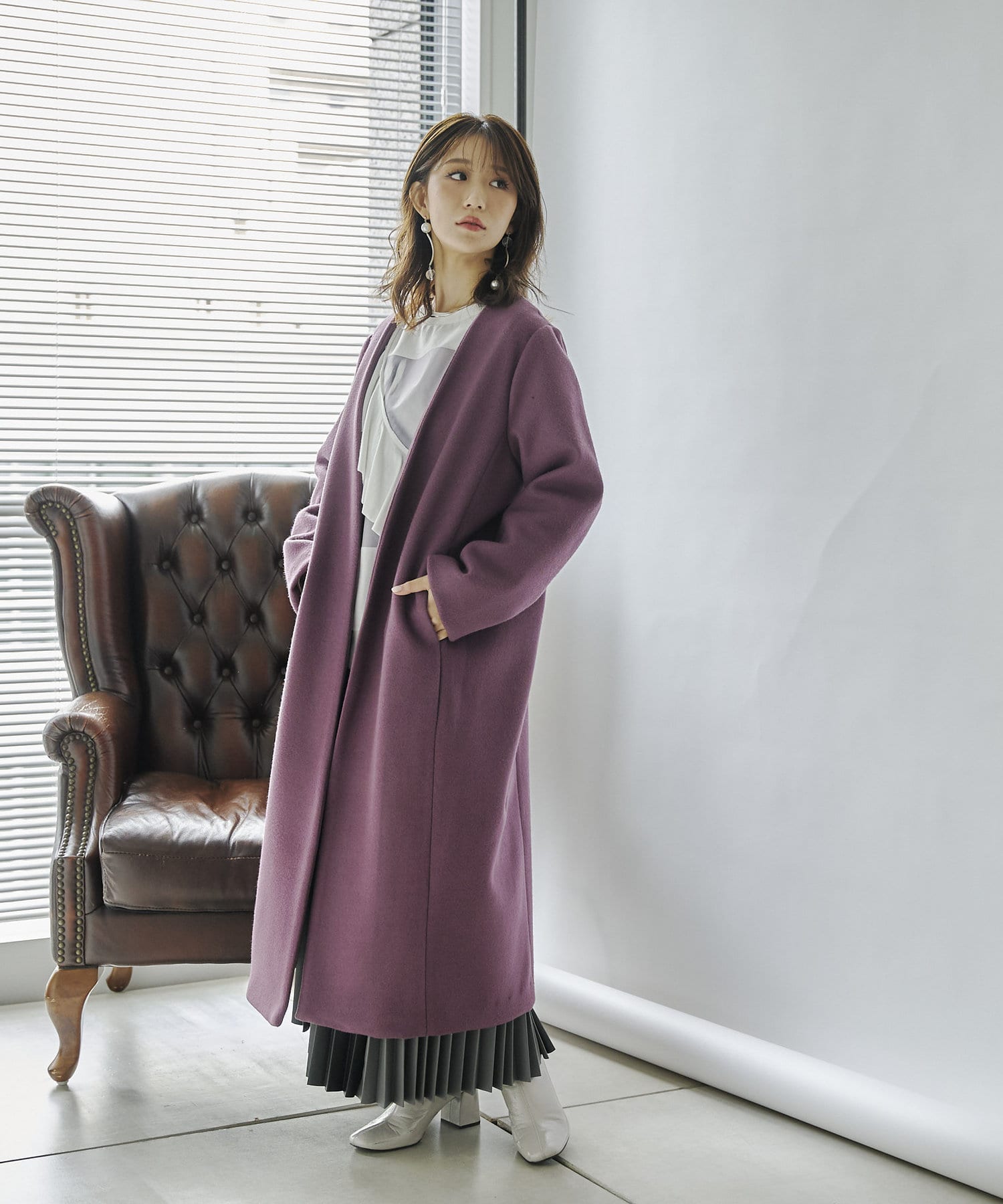 ノーカラーロングコート Mona Belinda モナ ベリンダ レディース Pal Closet パルクローゼット パルグループ公式ファッション通販サイト