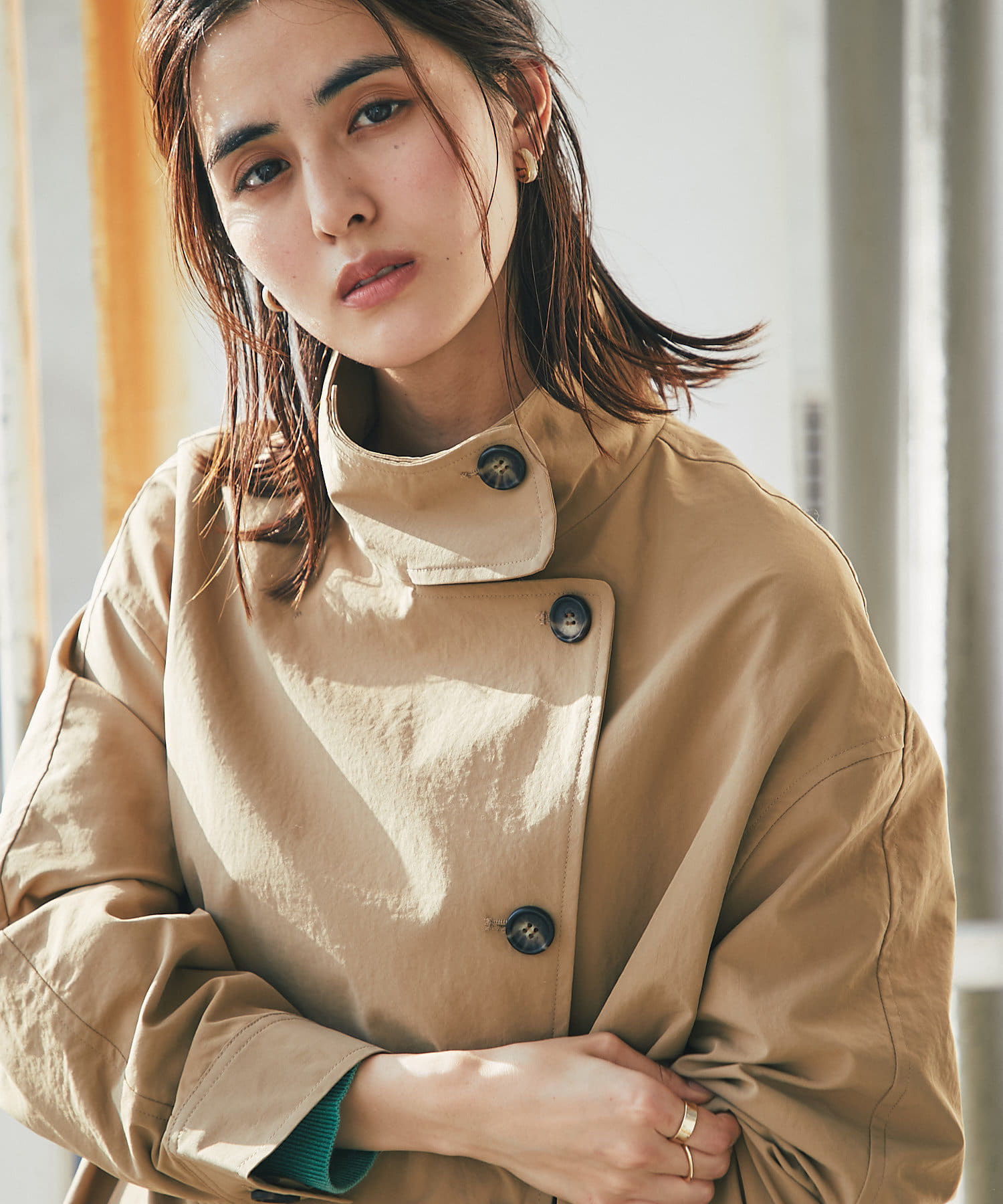 un dix cors(アンディコール) 【程よいハリで上品な素材感】高密度クロススタンドコート