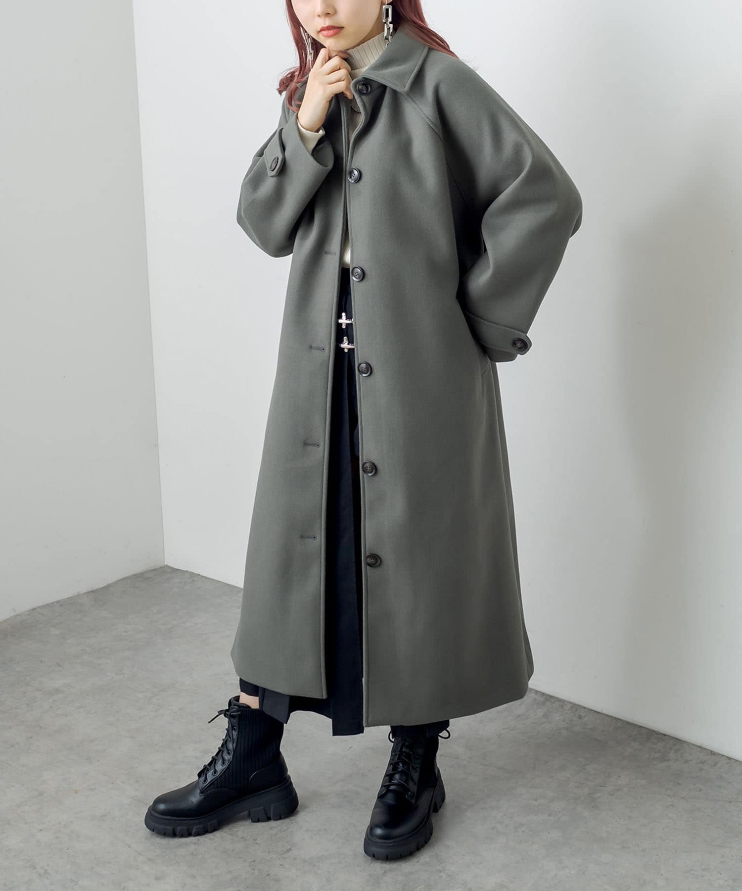 COURO 3WAYネックウールライクオーバーコート