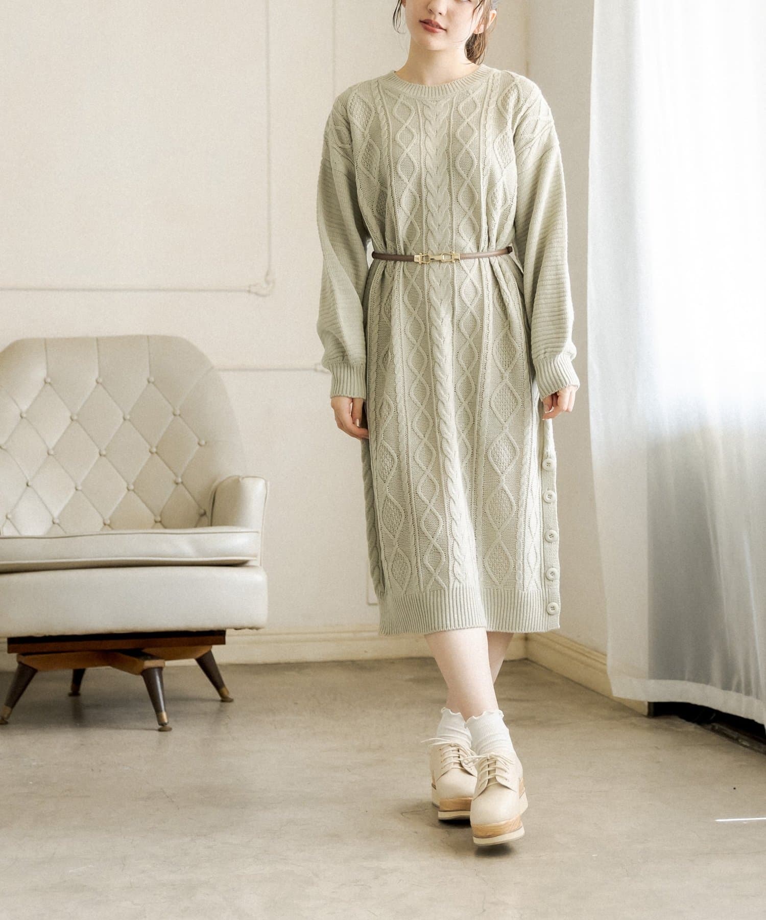 動画あり カラバリ最強 ベルト付ケーブルニットワンピース Olive Des Olive オリーブ デ オリーブ レディース Pal Closet パルクローゼット パルグループ公式ファッション通販サイト