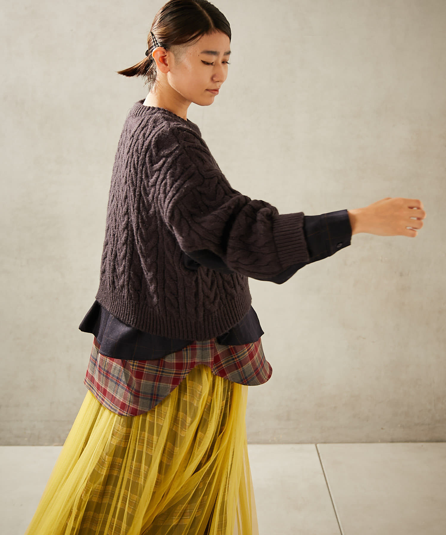 re stock】チェックシャツコンビニット！1枚で決まるトップス