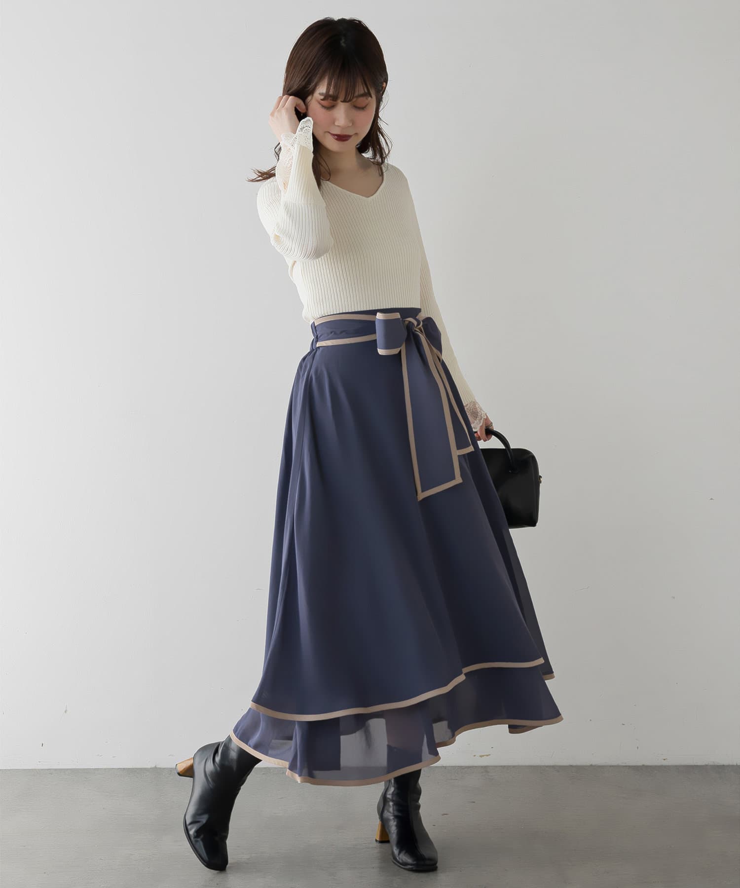 natural couture(ナチュラルクチュール) 配色パイピングティアードスカート