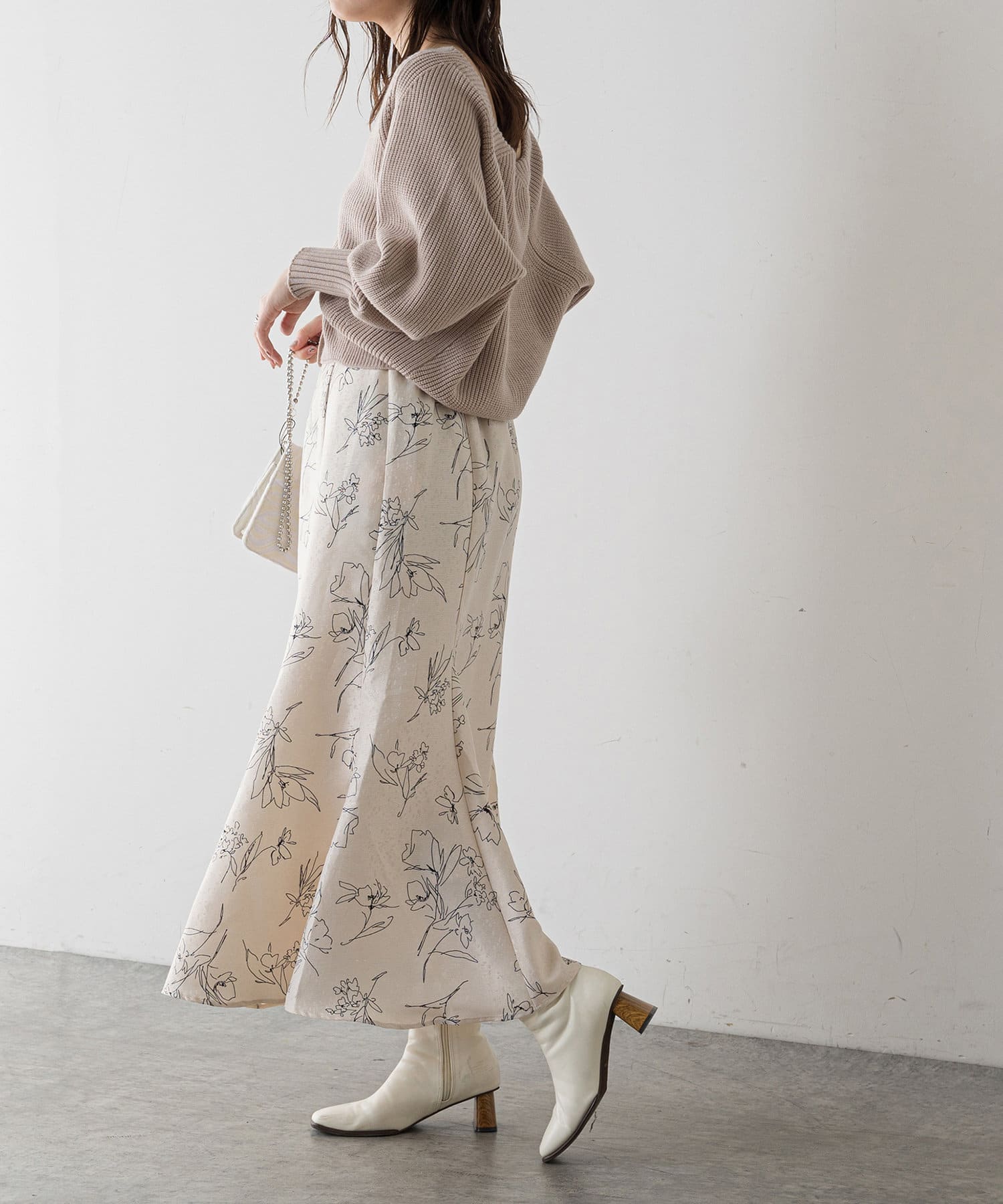 natural couture(ナチュラルクチュール) 長さ変えれるふくれジャガード線画スカート