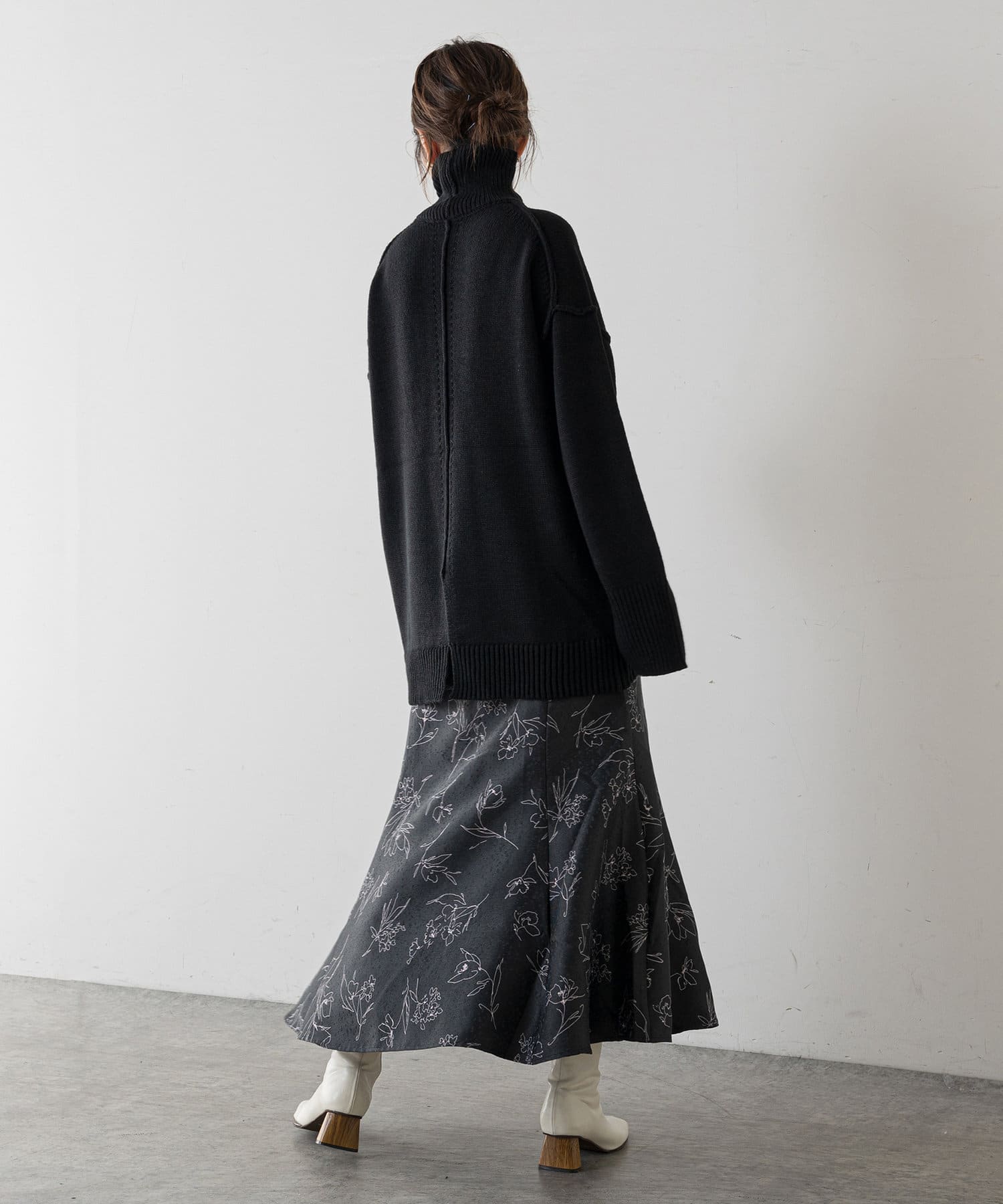 natural couture(ナチュラルクチュール) 長さ変えれるふくれジャガード線画スカート