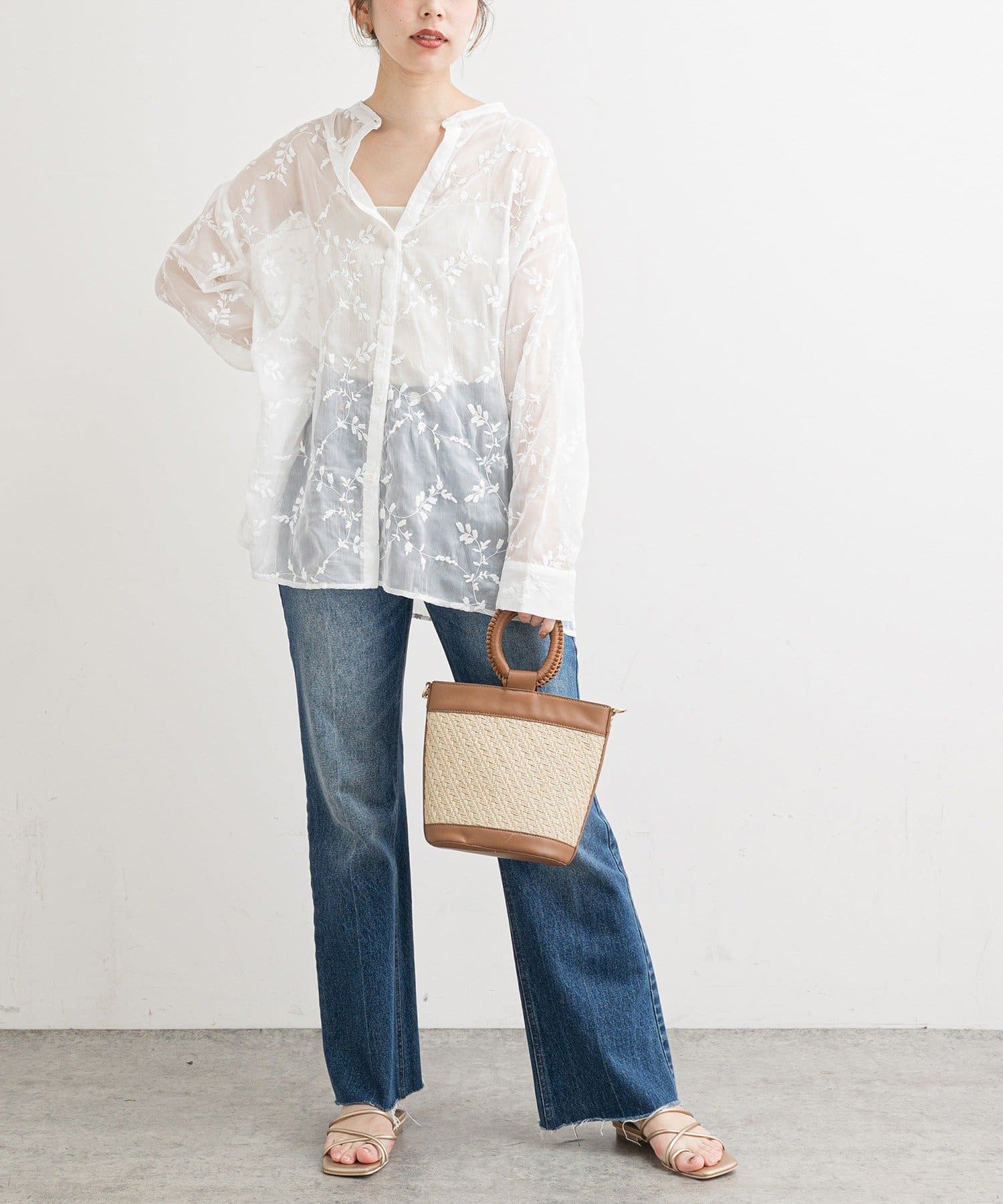 natural couture】WEB限定フラワー刺繍シアーシャツ | NICE CLAUP