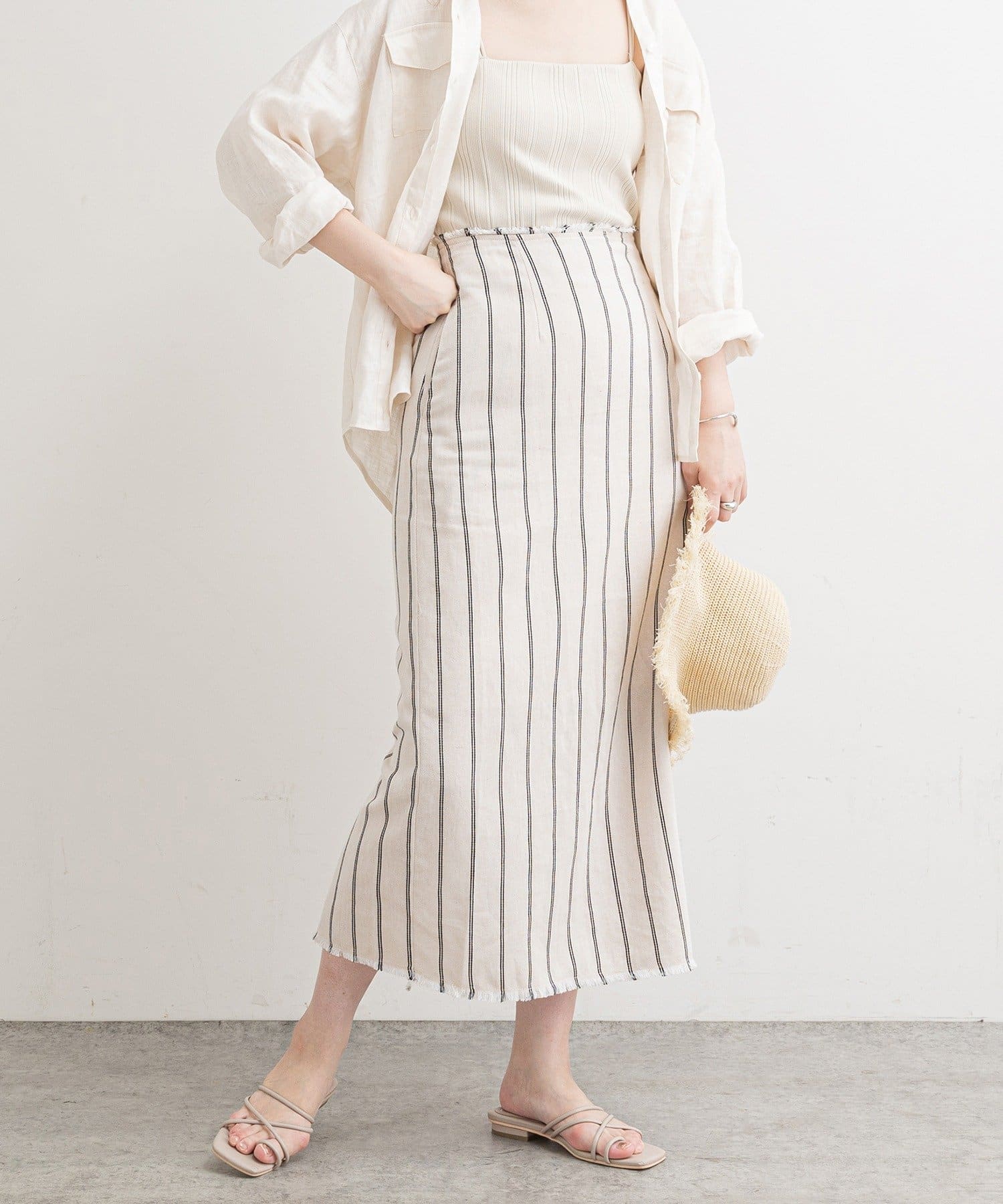 NICE CLAUP OUTLET(ナイスクラップ アウトレット) 【natural couture】綿麻フリンジナロースカート