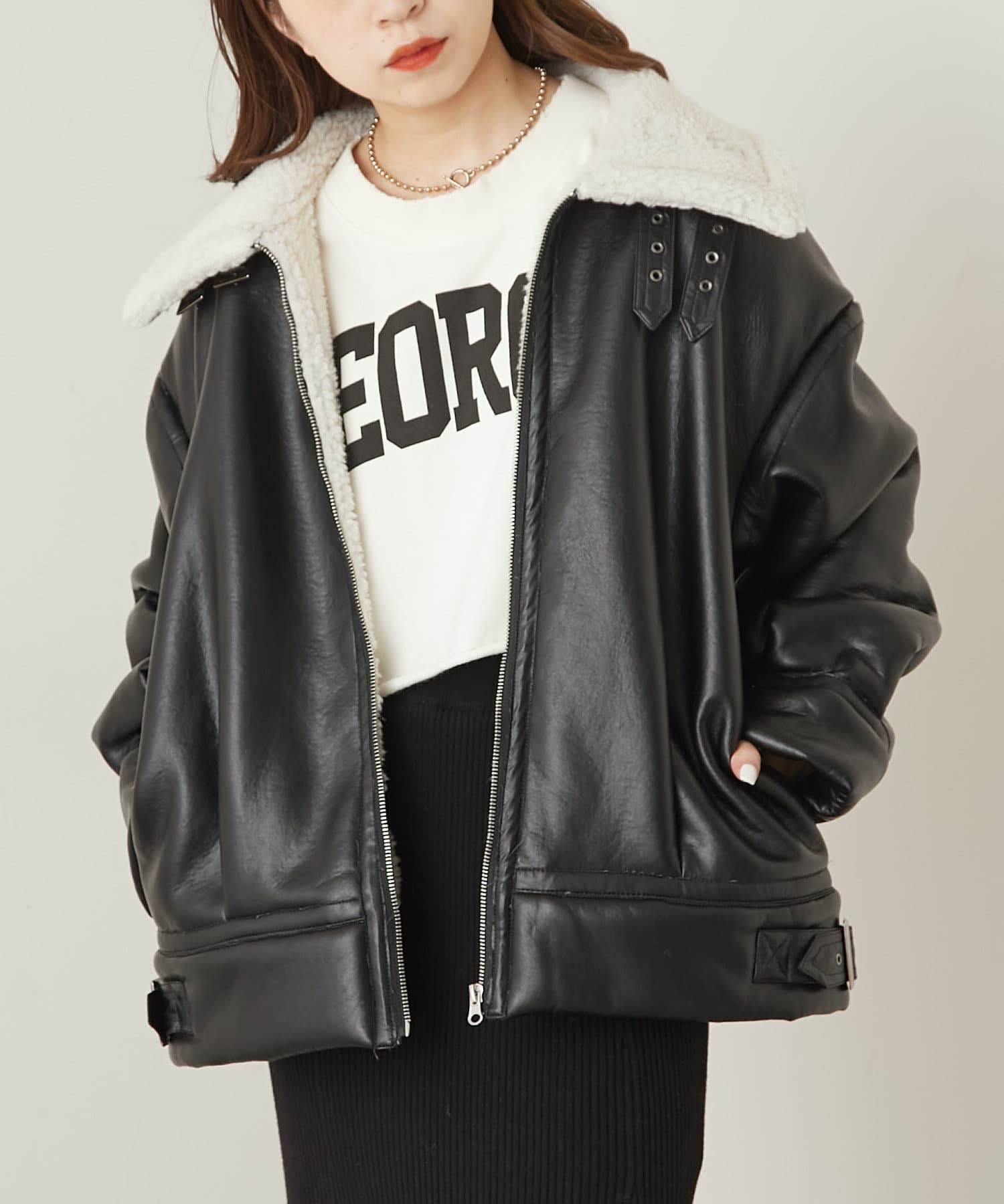 FREE SIZE爆買い!WHO'S WHO gallery ボア レザー ブルゾン ライダース