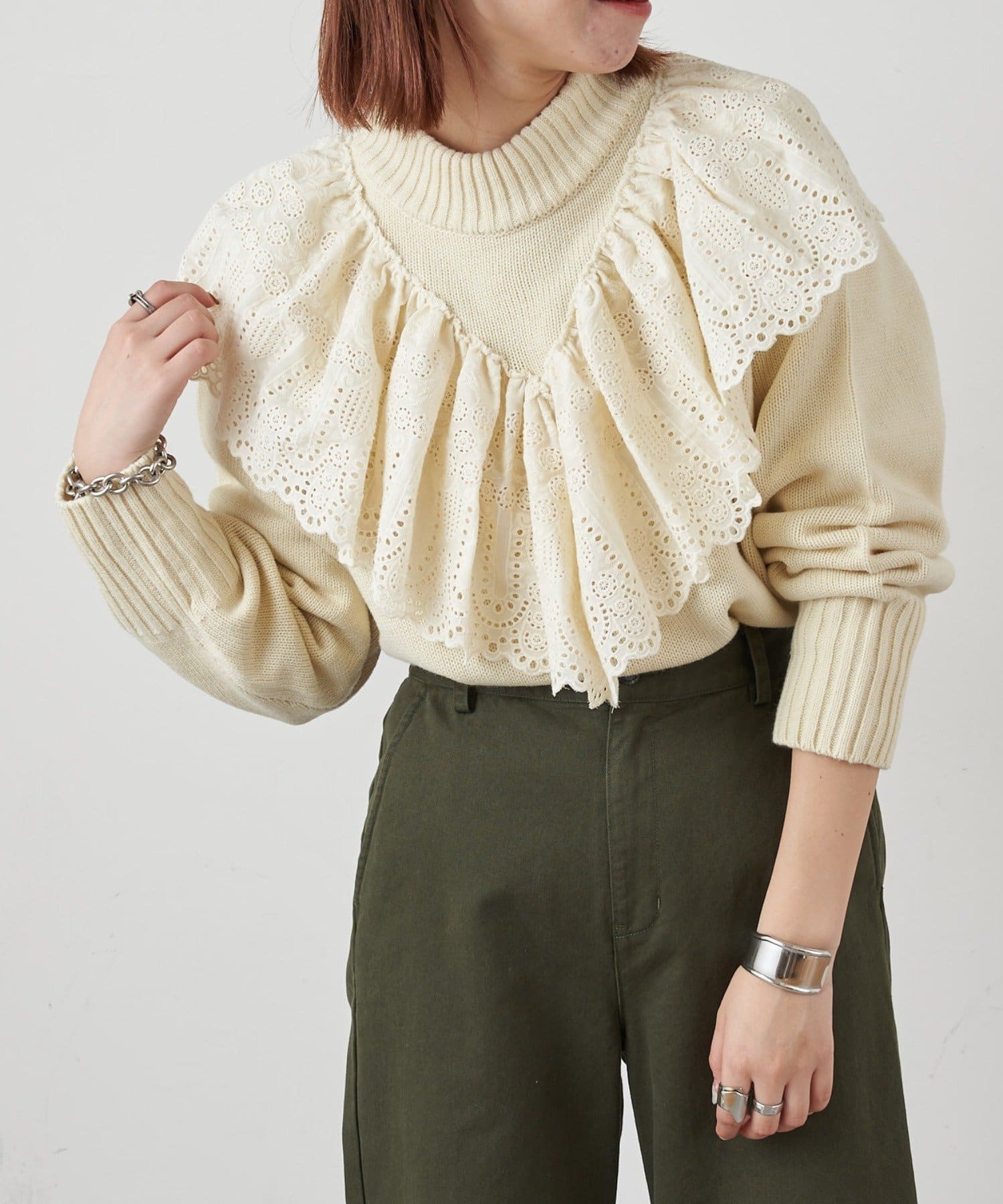 着用動画有 フリルレース付きニットプルオーバー Ciaopanic Typy チャオパニックティピー レディース Pal Closet パルクローゼット パルグループ公式ファッション通販サイト