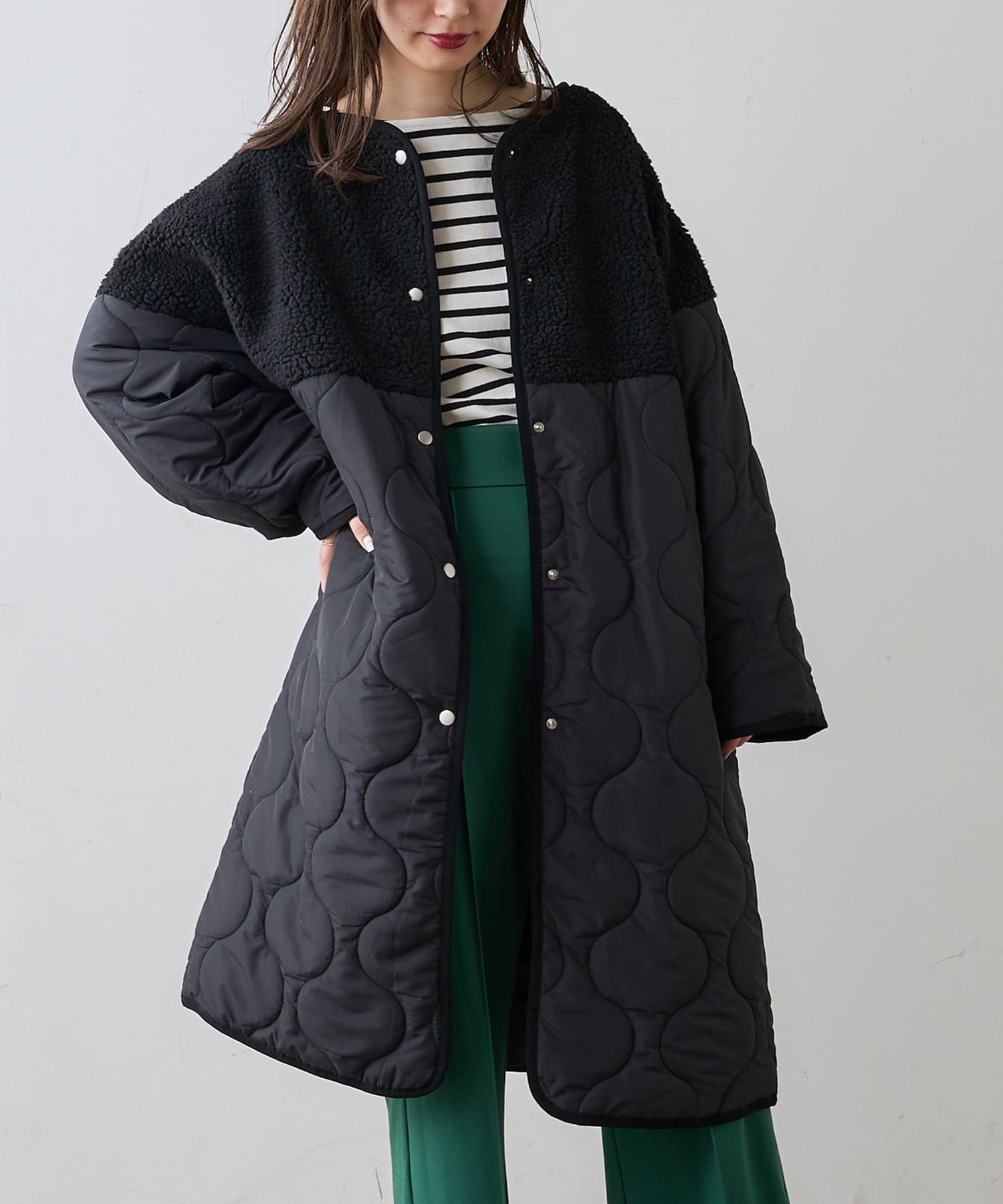 natural couture(ナチュラルクチュール) 【新色追加・着用動画あり】ボア切替中綿コート