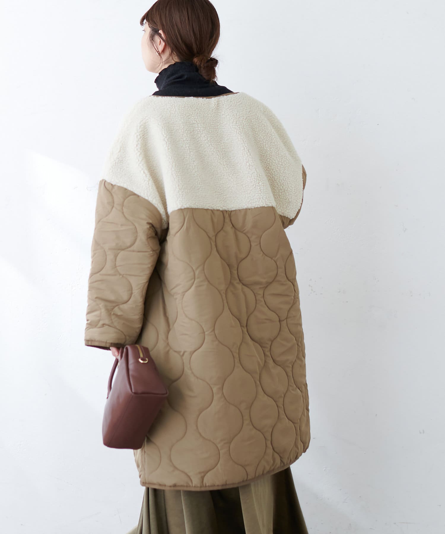 natural couture(ナチュラルクチュール) 【新色追加・着用動画あり】ボア切替中綿コート