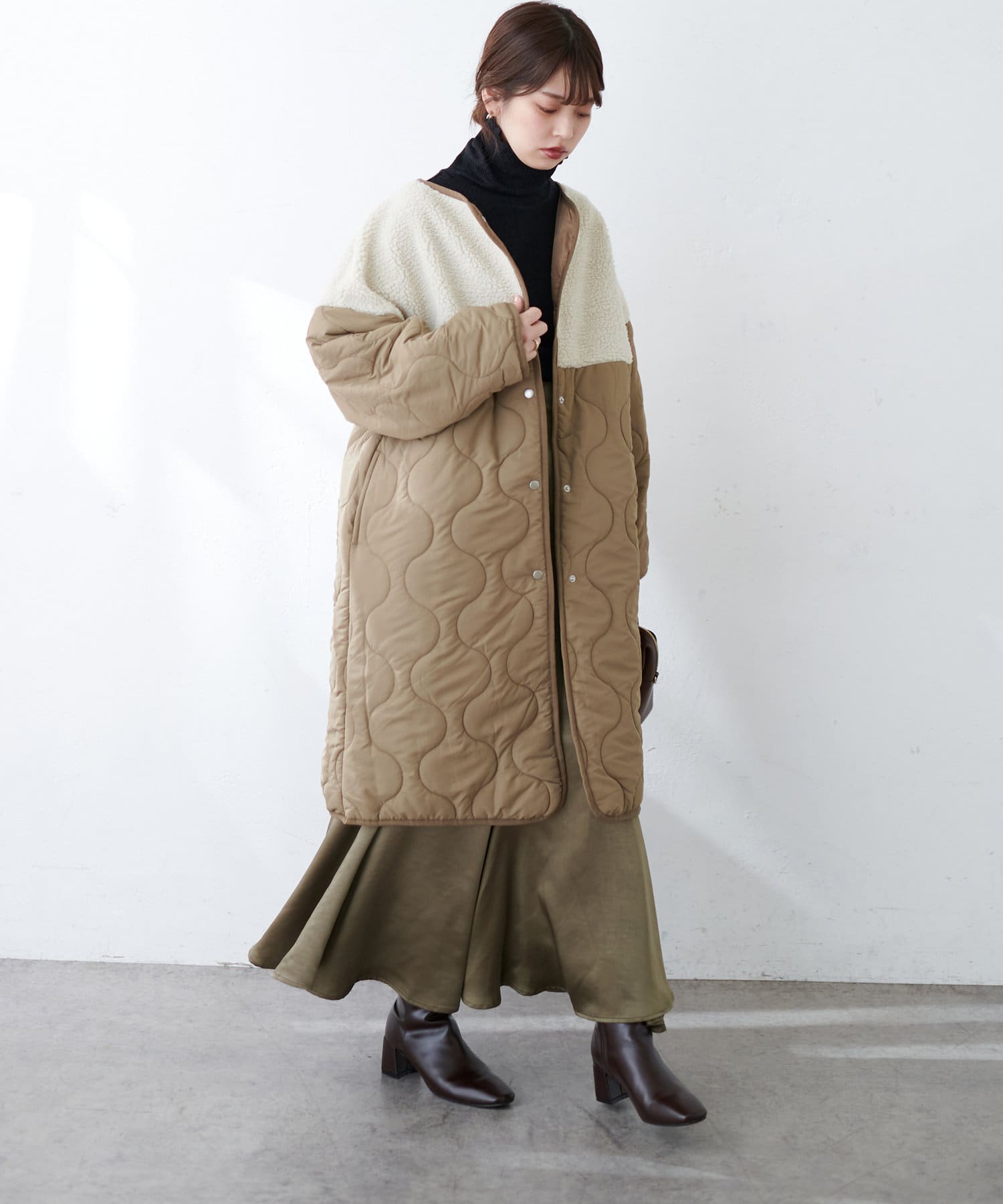 natural couture(ナチュラルクチュール) 【新色追加・着用動画あり】ボア切替中綿コート