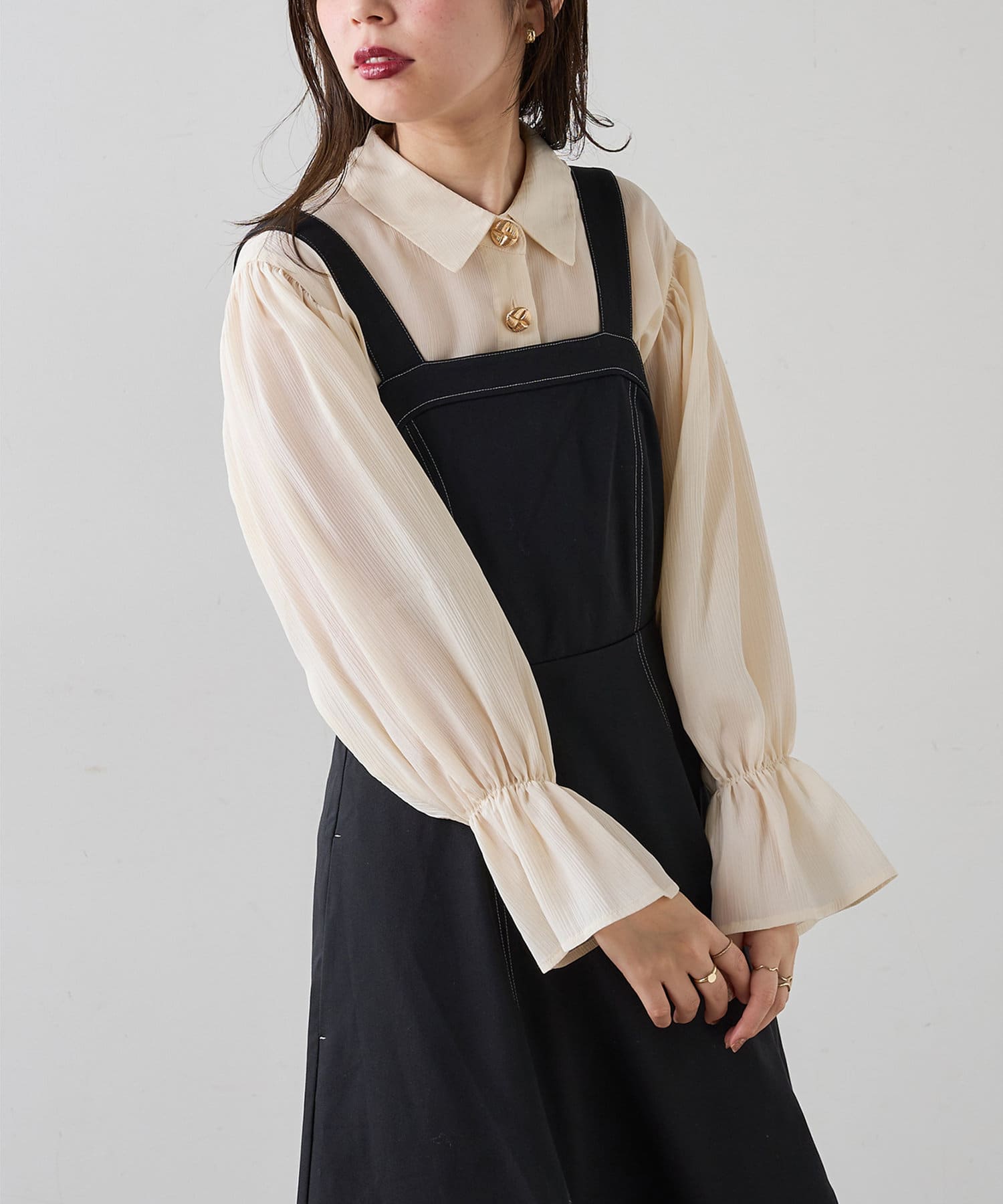 変わり釦キャンディスリーブシャツブラウス | natural couture