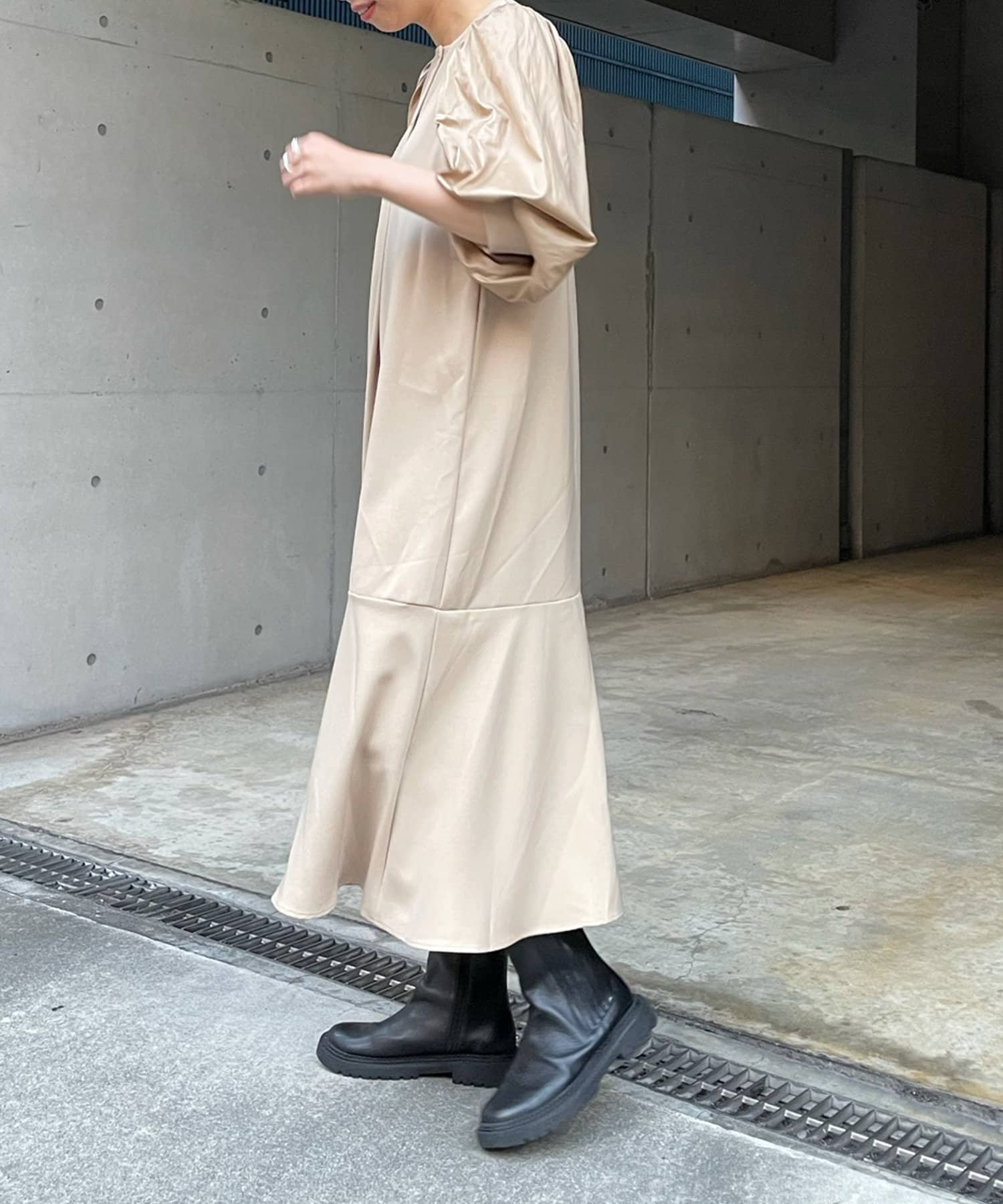 訳ありセール 格安 異素材切替袖ボリュームワンピース ロングワンピース Cft Hammamet Com