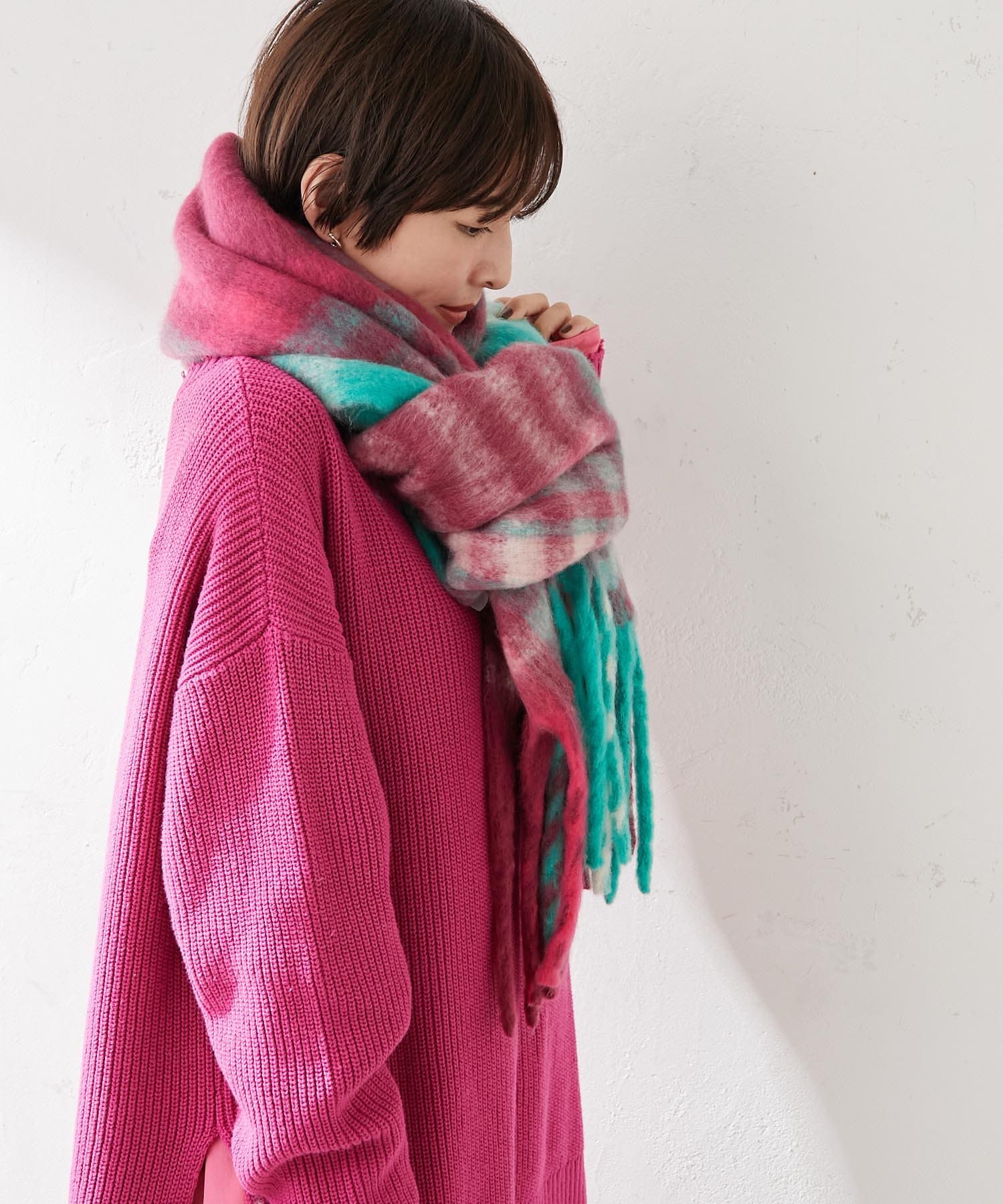もこもこフリンジマドラスチェックストール Ear Papillonner イア パピヨネ レディース Pal Closet パルクローゼット パルグループ公式ファッション通販サイト