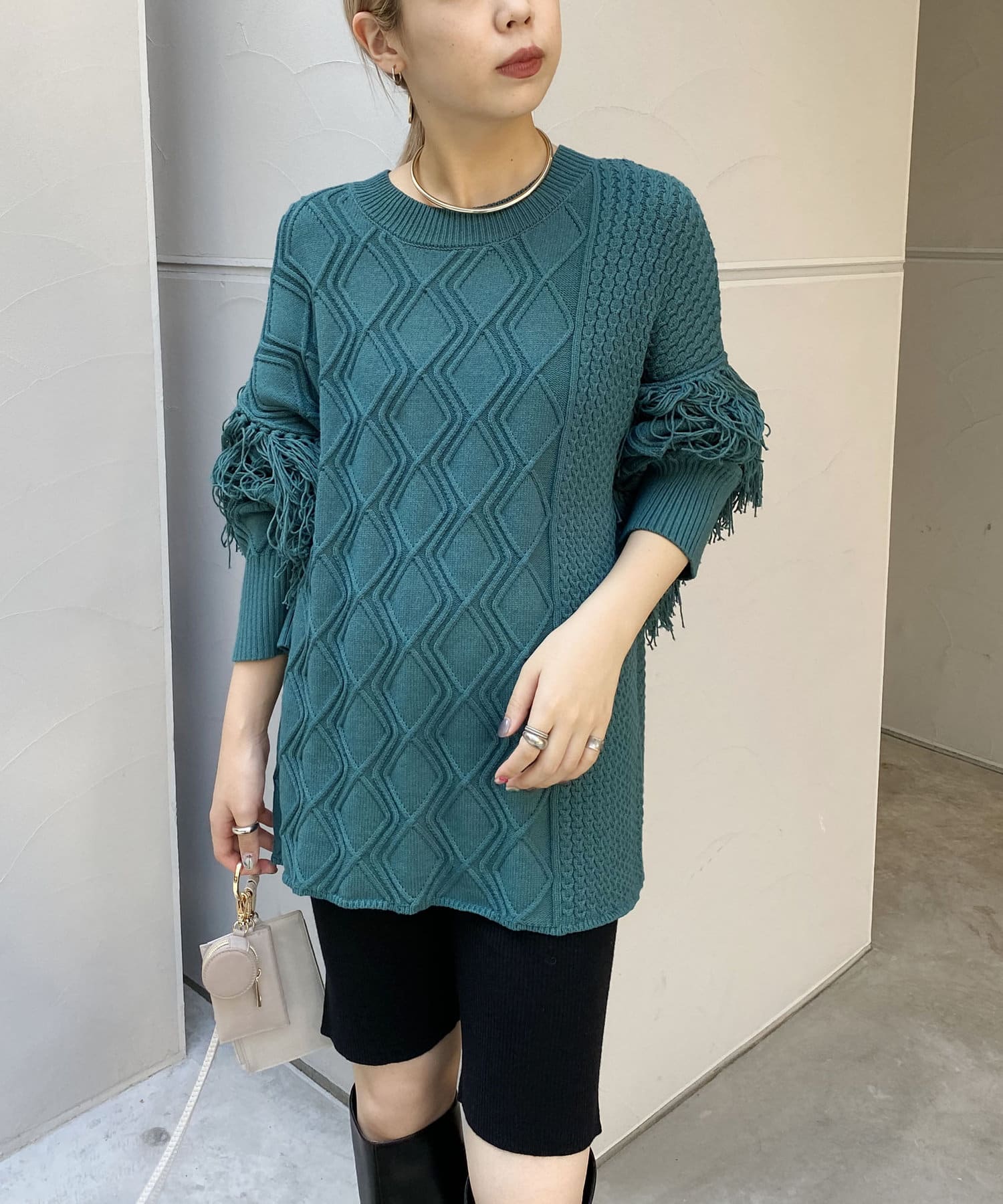 ダイヤ編袖フリンジプルオーバー - CAPRICIEUX LE'MAGE(カプリシュレ