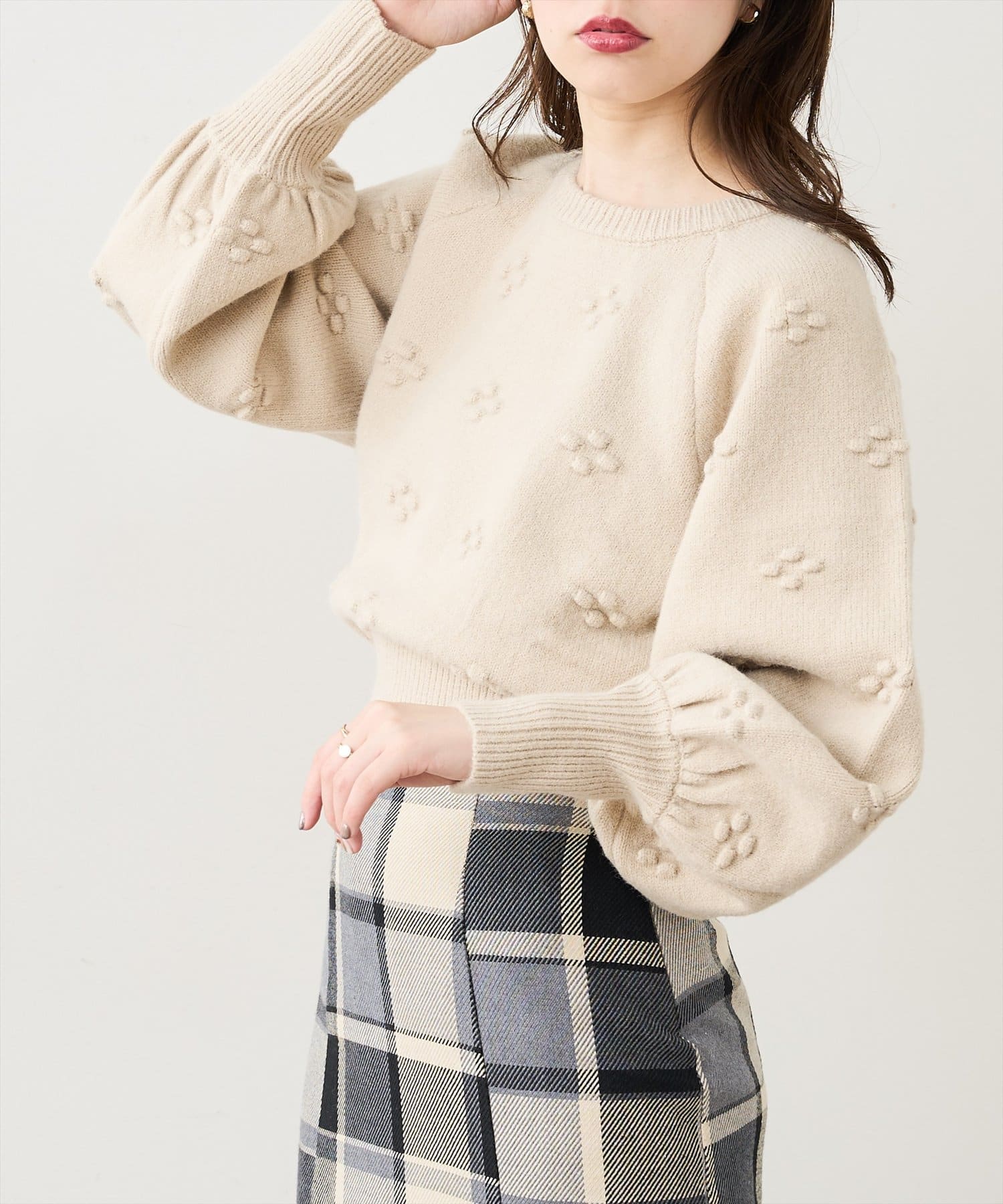 natural couture(ナチュラルクチュール) 【WEB限定カラー有り】つぶつぶお花ニット