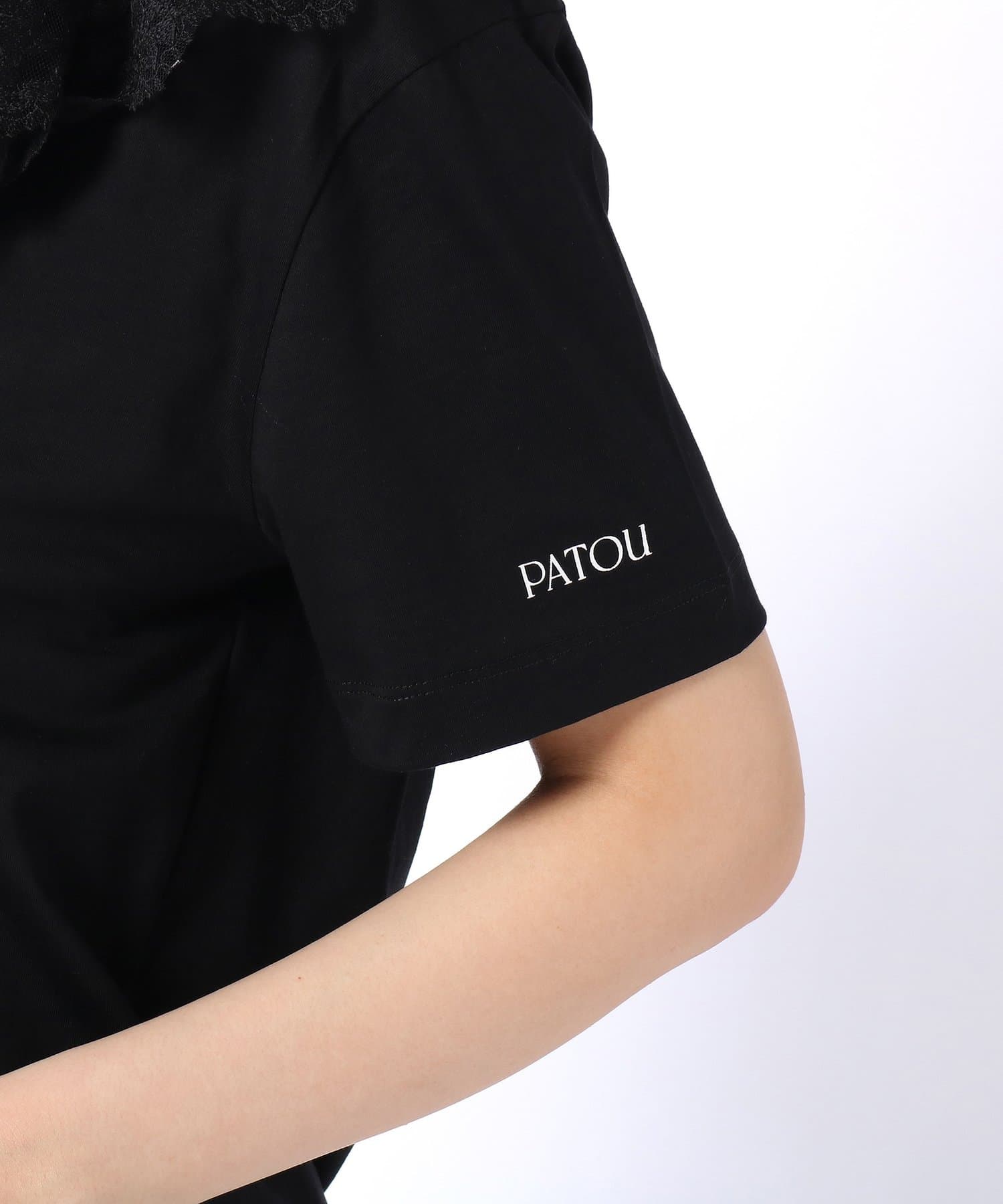 ストレッチドビー PATOU パトゥ レースカラー付きTシャツ(ブラック