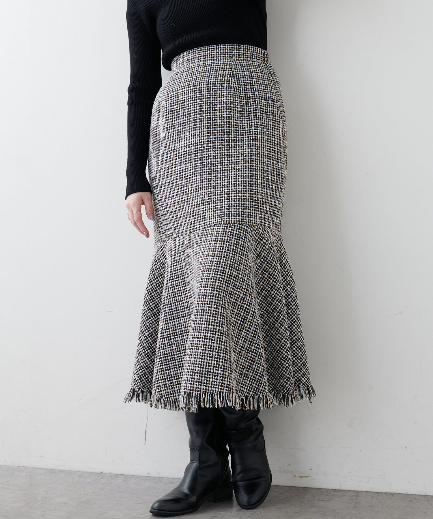 裾フリンジマーメイドツイードスカート | natural couture(ナチュラル 