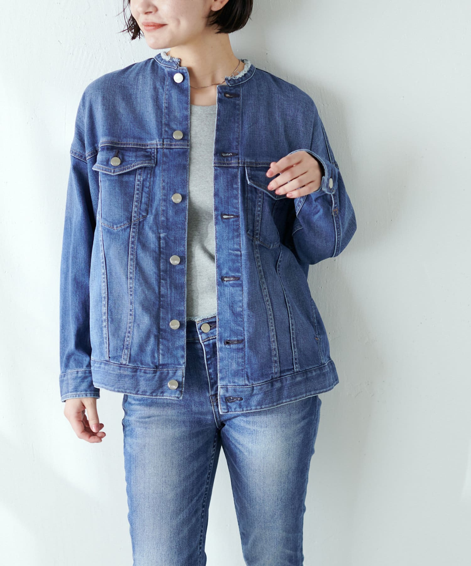 Healthy Denim ヘルシーデニム ノーカラーデニムジャケット Collage Gallardagalante コラージュ ガリャルダガランテ レディース Pal Closet パルクローゼット パルグループ公式ファッション通販サイト