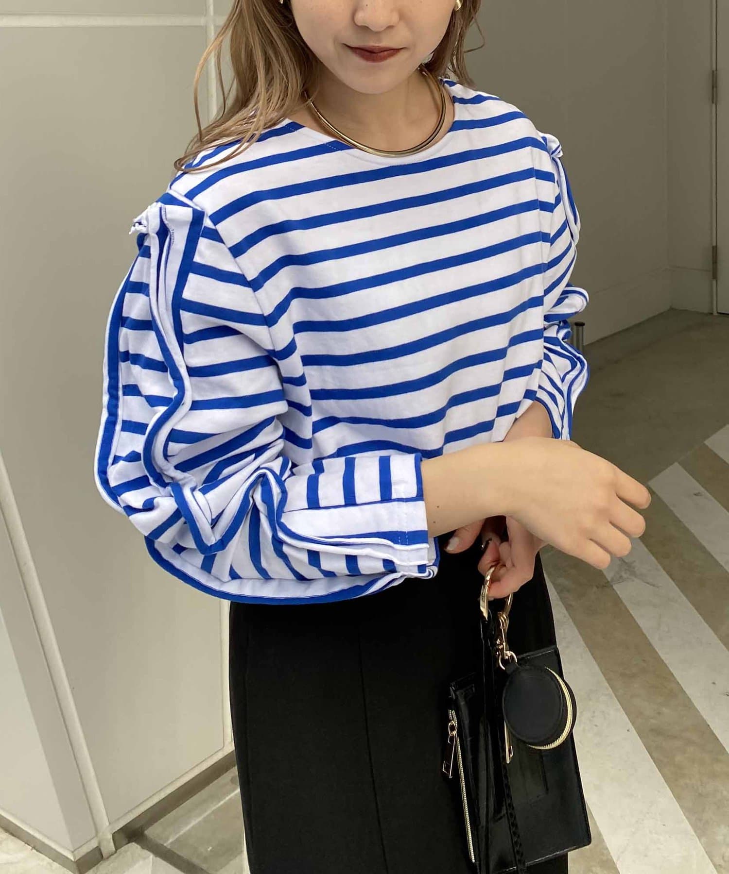 ボーダーフリル袖Tシャツ | CAPRICIEUX LE'MAGE(カプリシュレマージュ 