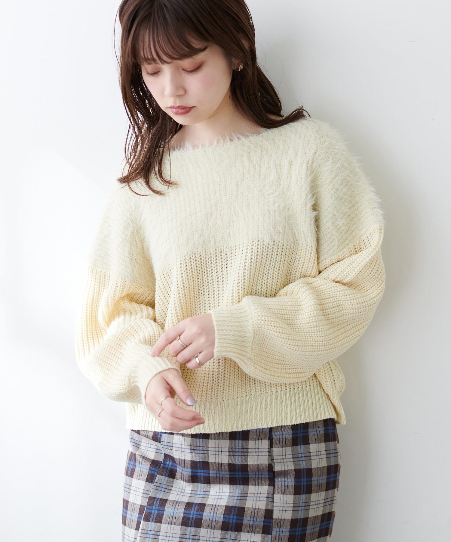 新品未使用タグ付き　ファーパッチワークニット ファーパッチワーク切替ニット | natural couture(ナチュラル