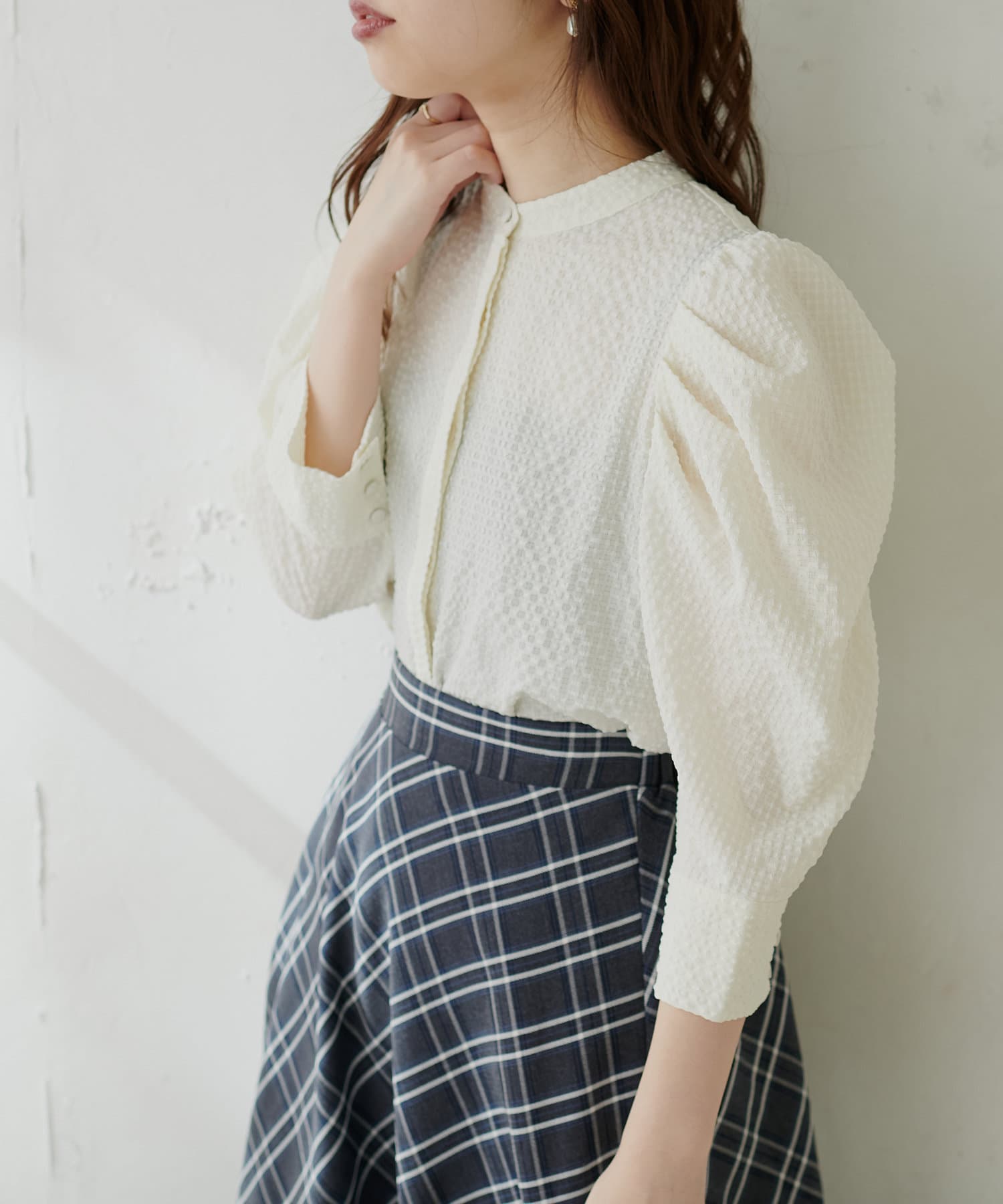 natural couture(ナチュラルクチュール) 【WEB限定】スタンドカラーお上品ブラウス