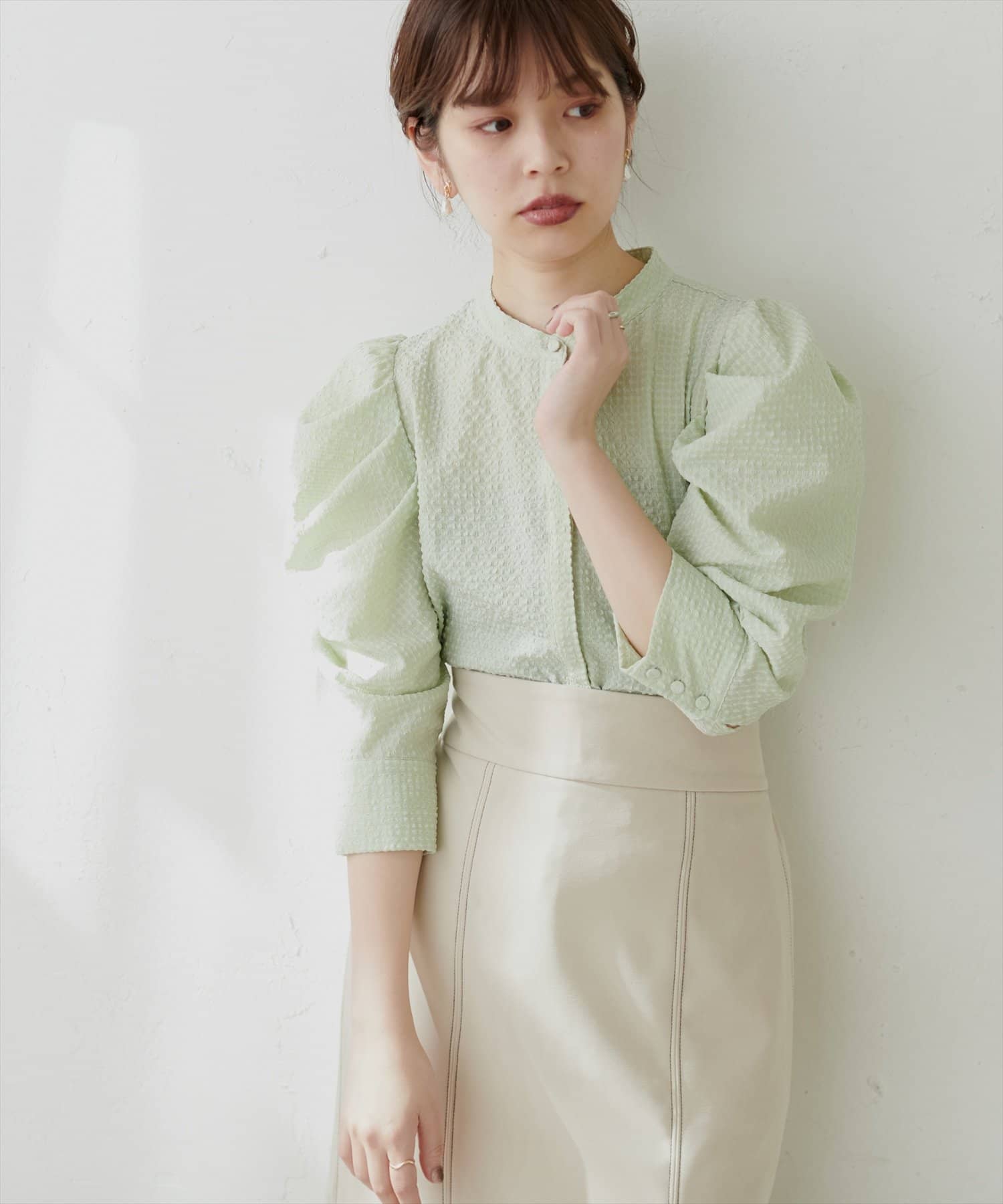 natural couture(ナチュラルクチュール) 【WEB限定】スタンドカラーお上品ブラウス