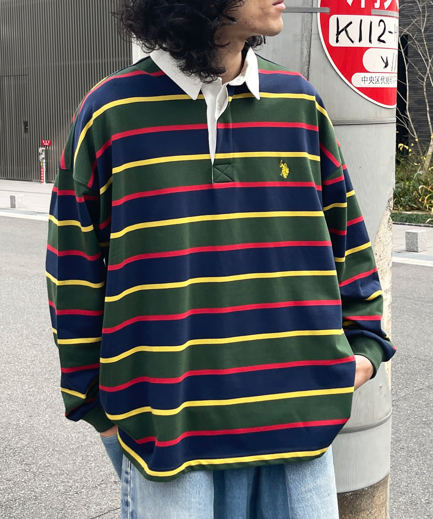 美品 keboz ラガーシャツ 刺繍ロゴ ボーダー ストリート スケーター