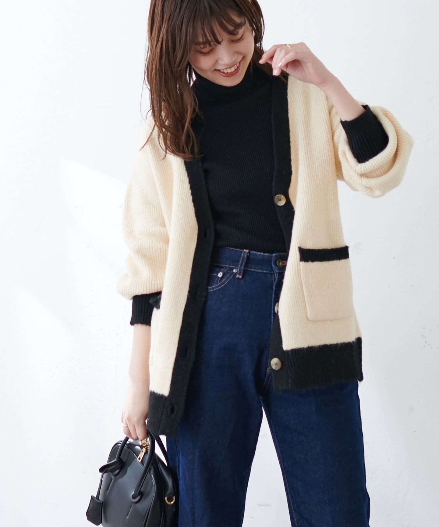 WEB限定】透かし編み衿付きニットカーデ | natural couture