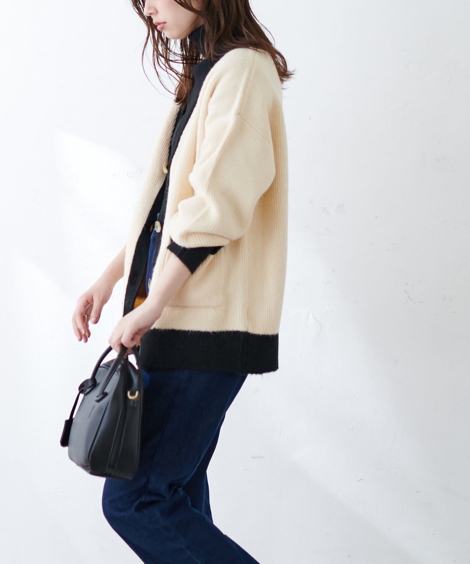 バイカラーほんわりニットカーディガン | natural couture