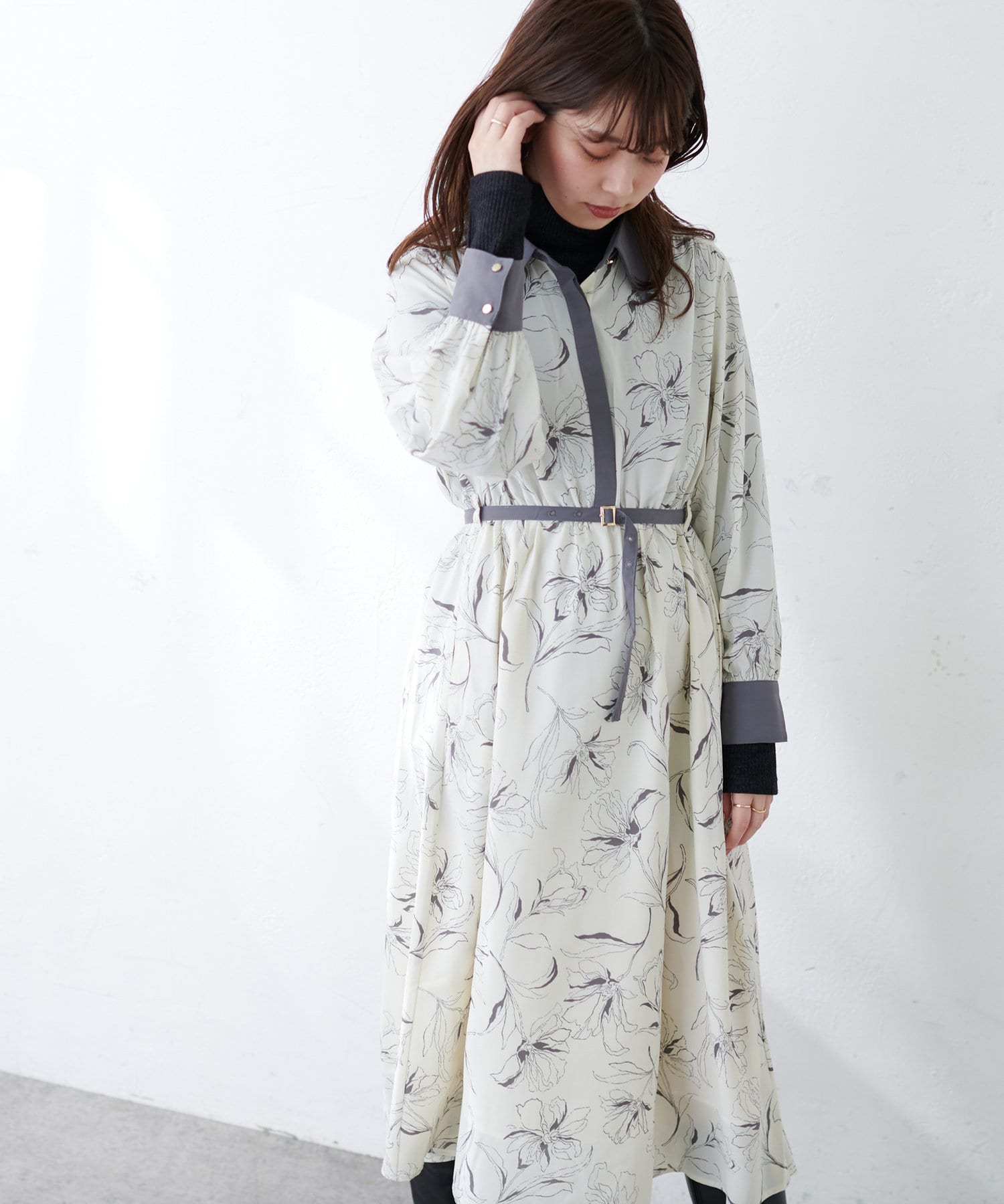 WEB限定】配色襟付きレトロワンピース | natural couture WEB限定】配色襟付きレトロワンピース | natural couture
