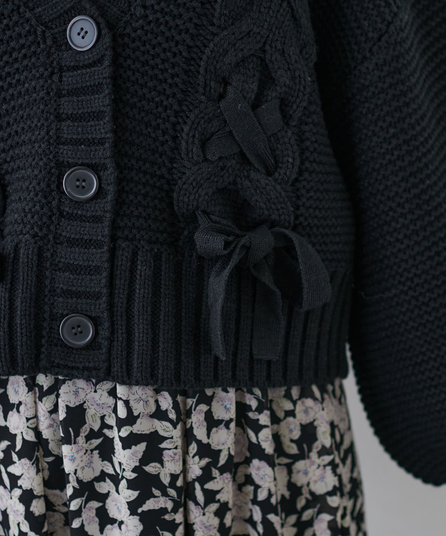 natural couture(ナチュラルクチュール) レースアップざっくりショートカーディガン