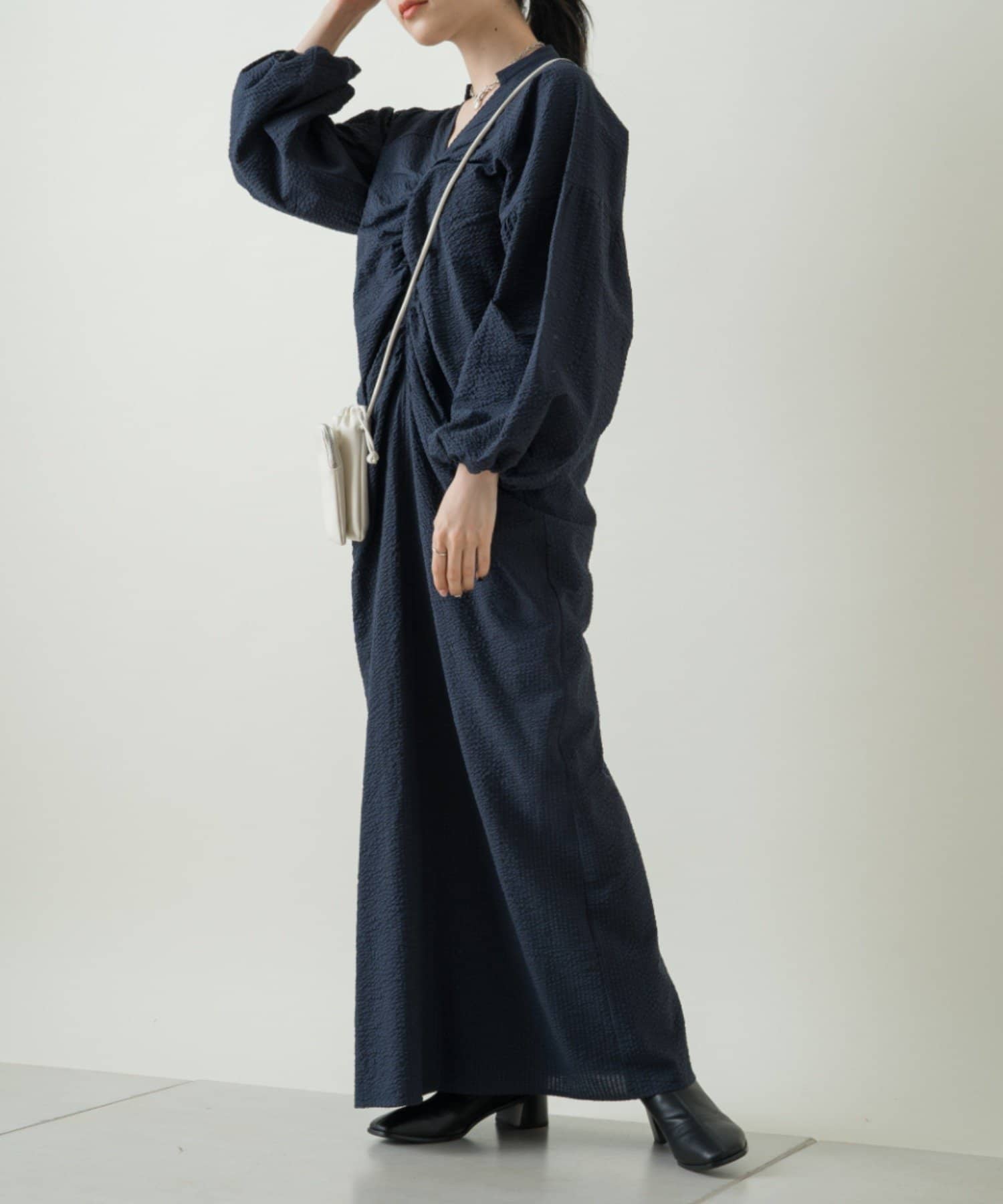 OUTLET(アウトレット) 【Kastane】シャーリングサッカーボリュームワンピース