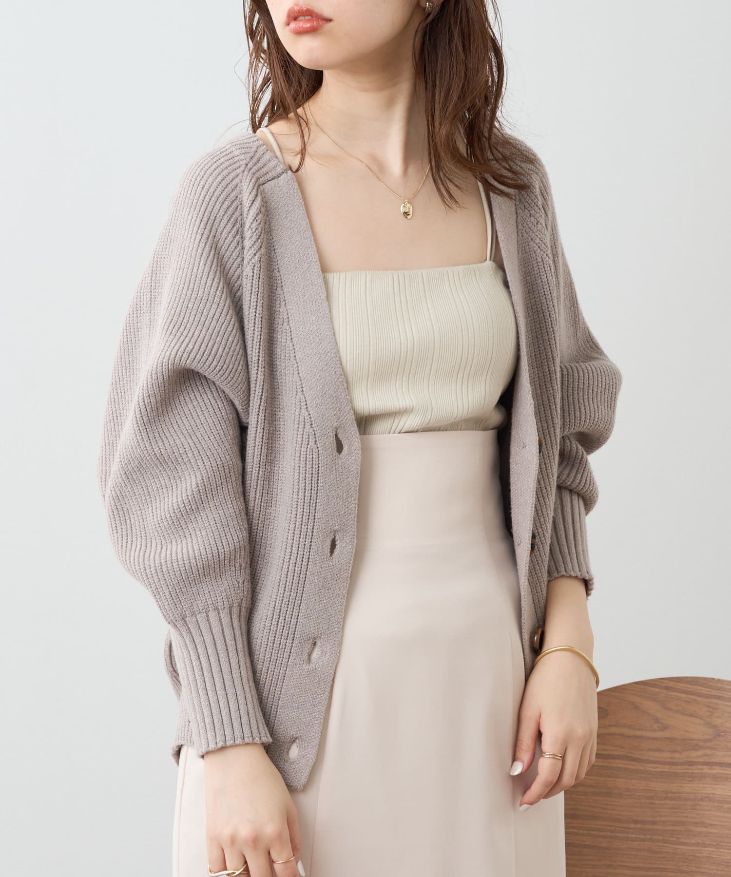 natural couture(ナチュラルクチュール) もちもちプチプラアイレットカーディガン