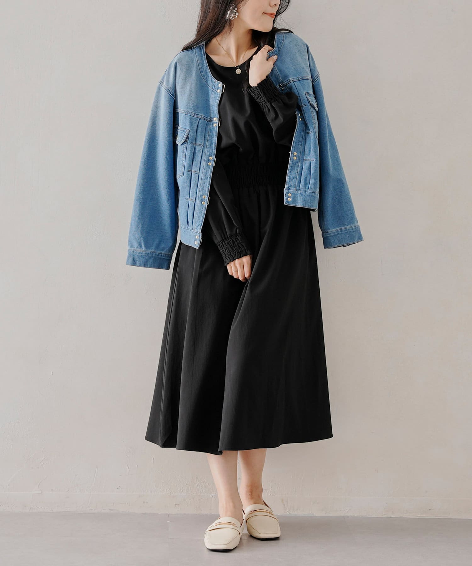 Chez toi(シェトワ) ウエストシャーリングゴムワンピース