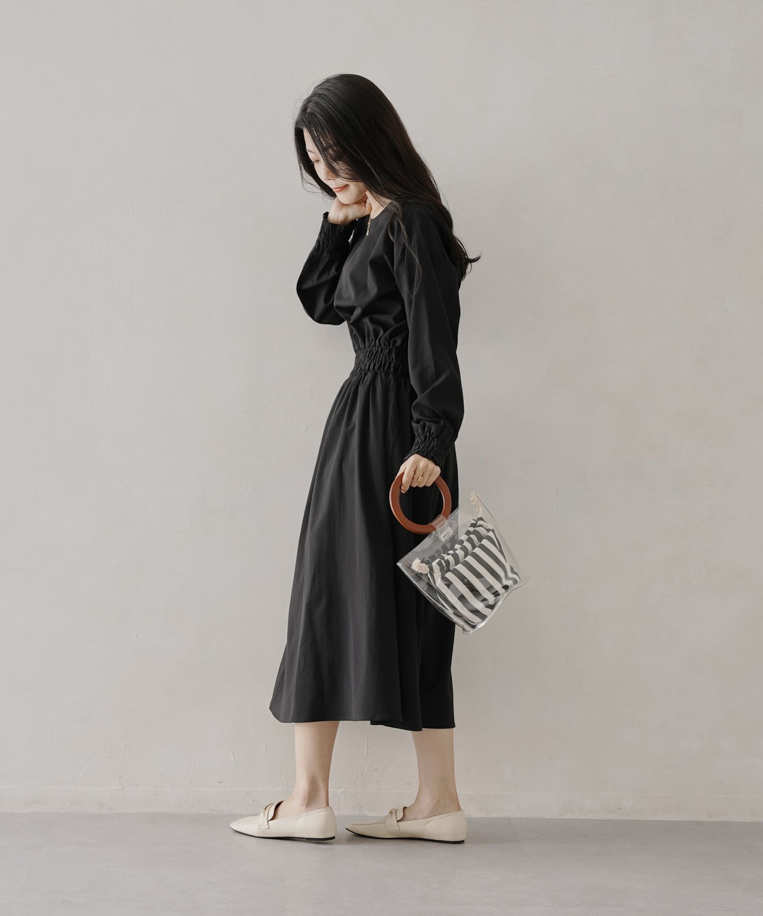 Chez toi(シェトワ) ウエストシャーリングゴムワンピース