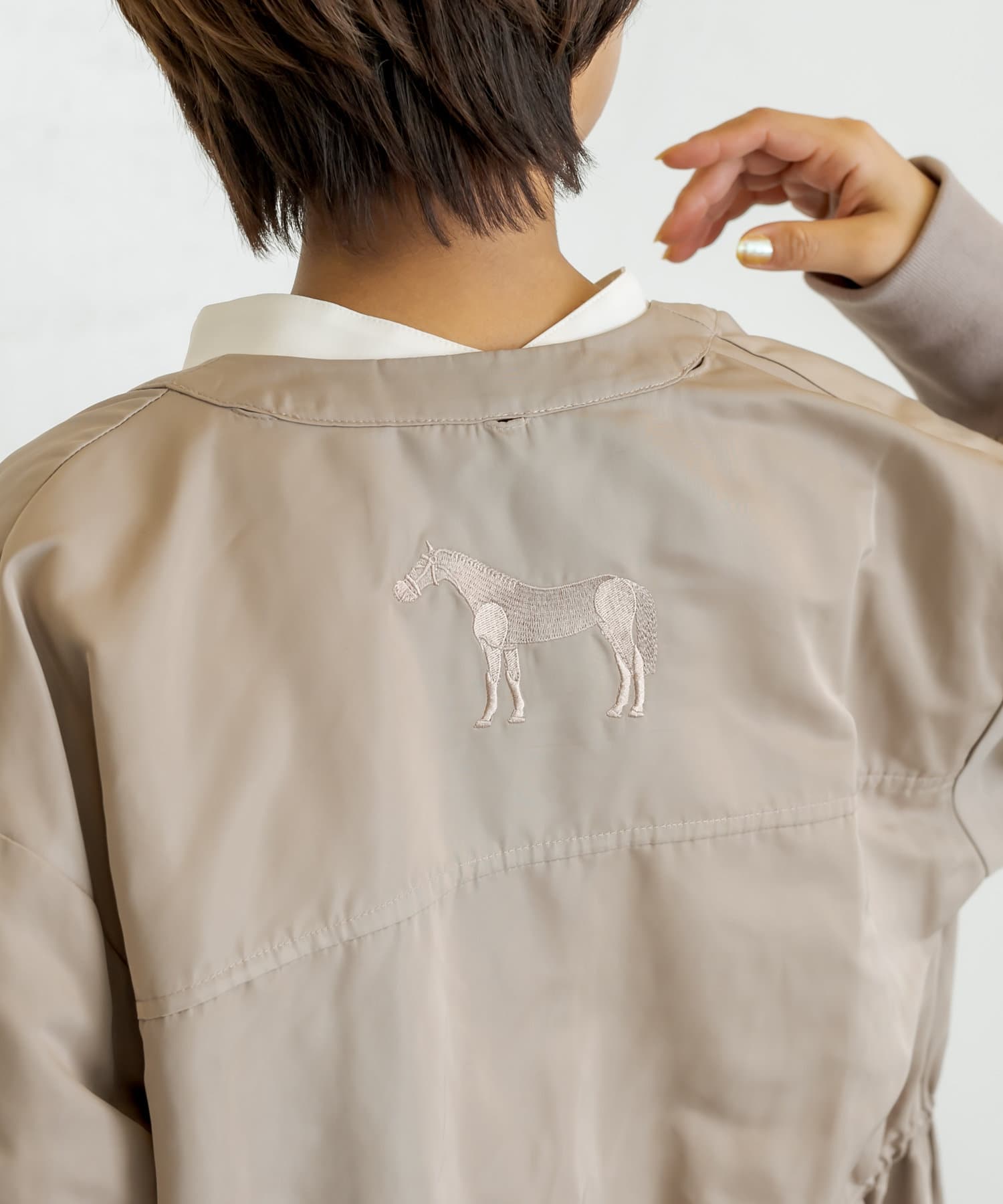 ピンク 馬刺繍 2wayコート・ear PAPILLONNER - スプリングコート