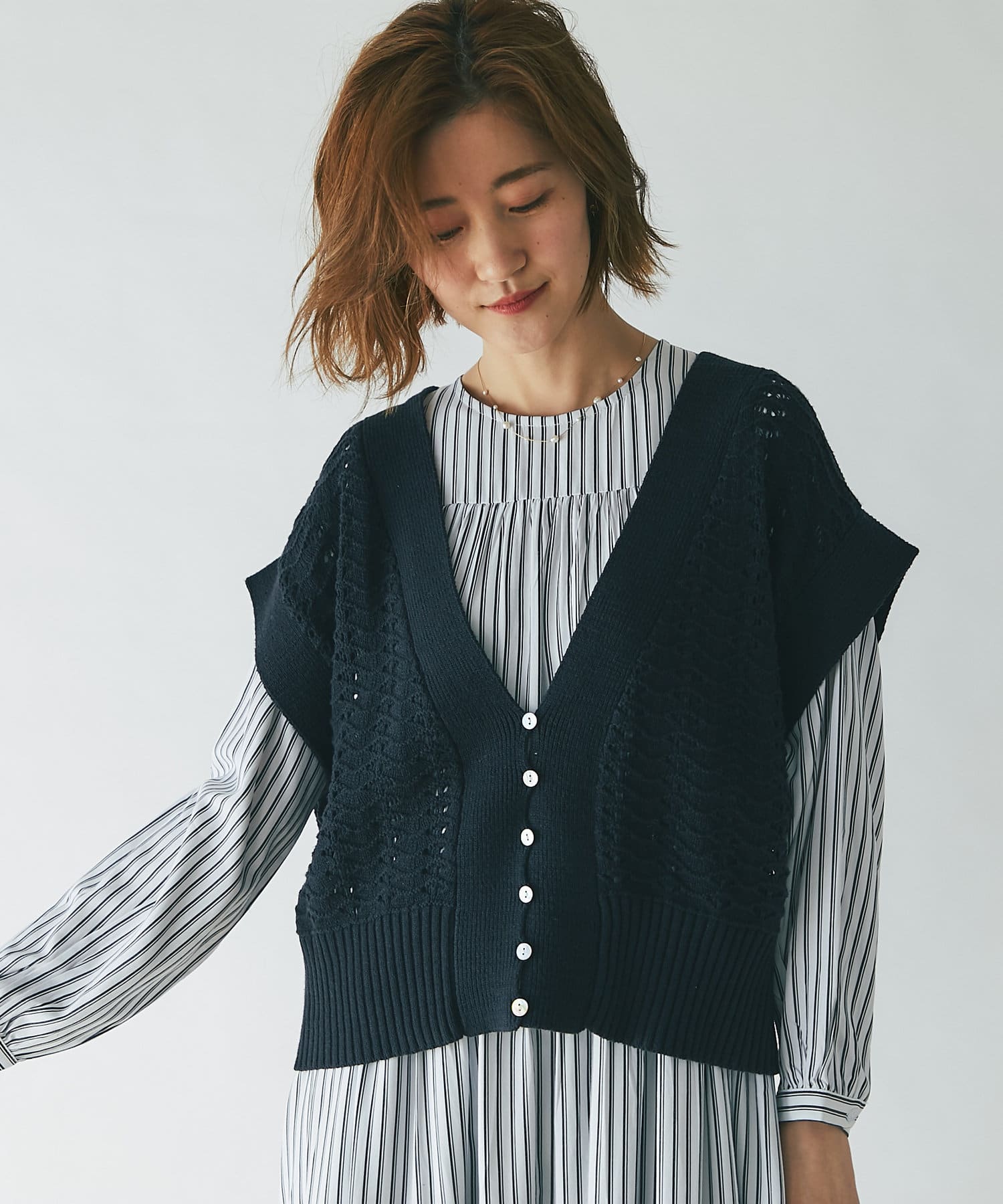 un dix cors(アンディコール) 【今季手に入れたい】透かし編み2wayニットカーディガン