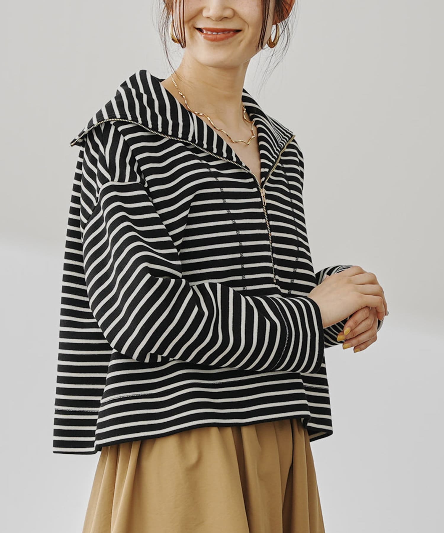 prose verse(プロズヴェール) ハーフジップボーダースウェット