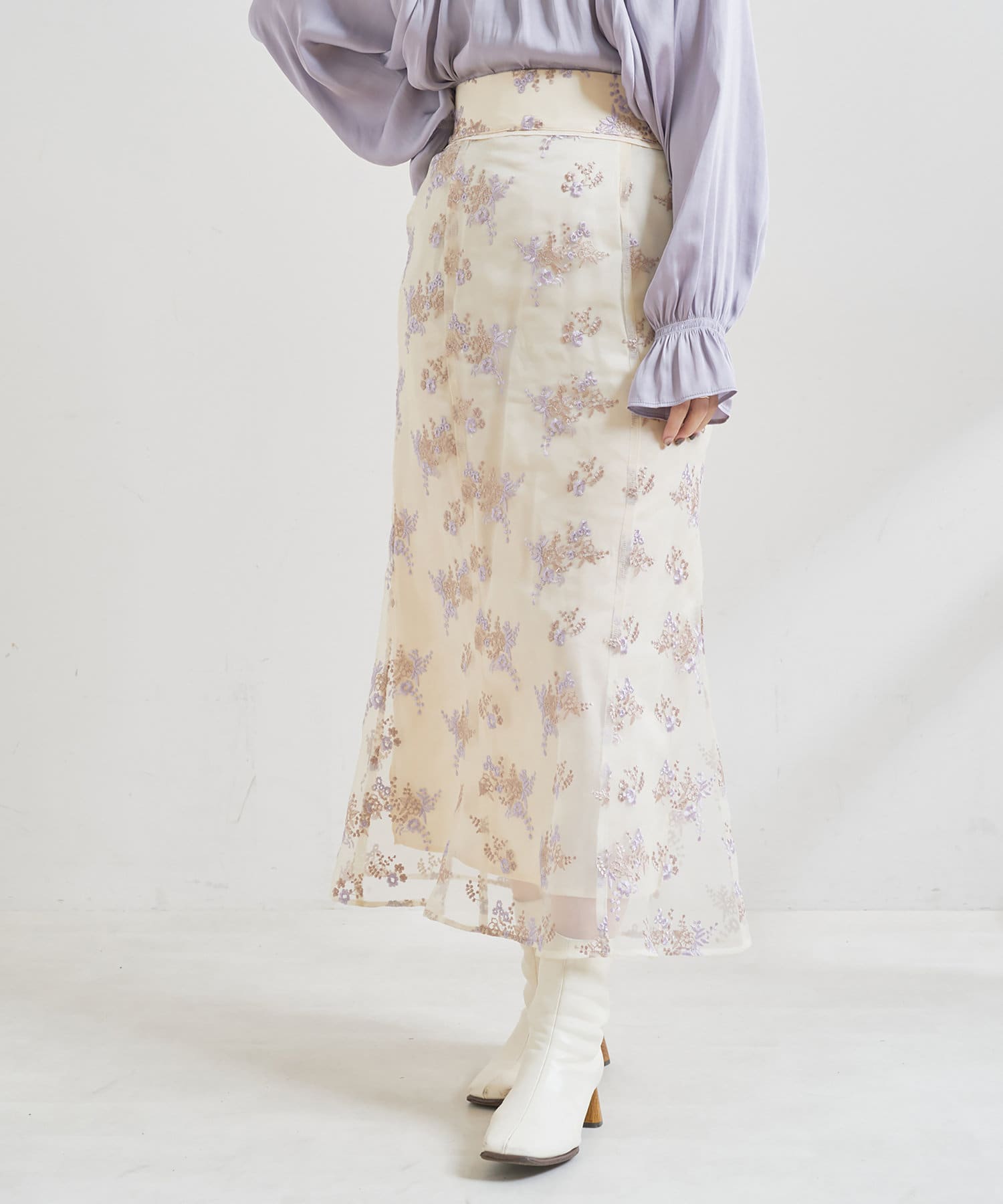 オーガンジー刺繍スカート | natural couture(ナチュラルクチュール