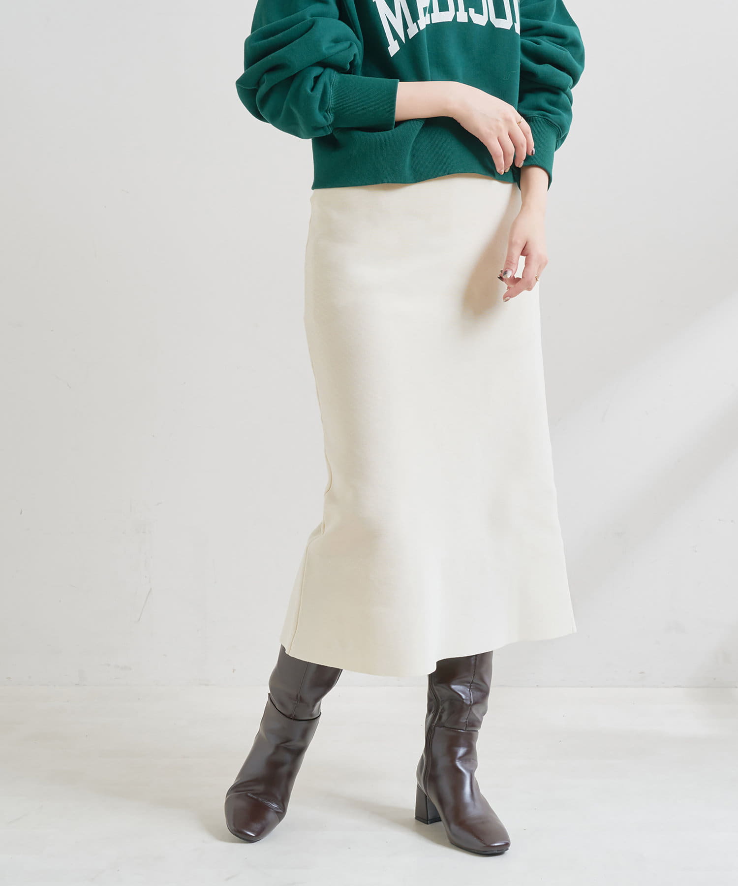 natural couture(ナチュラルクチュール) 【WEB限定カラー有り】おうちで洗えるスポンディッシュニットスカート