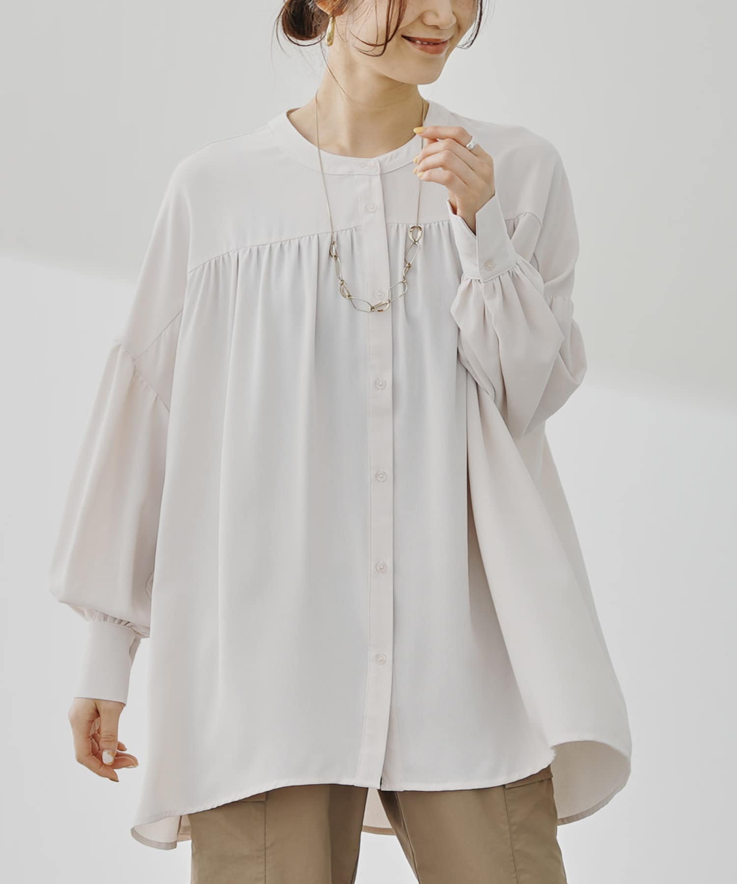 ブラウス プリクラーサ ブルー 20825120483　代引き不可/同梱不可 41%OFF】決算セール シャツ レディース ノーカラー シワになり