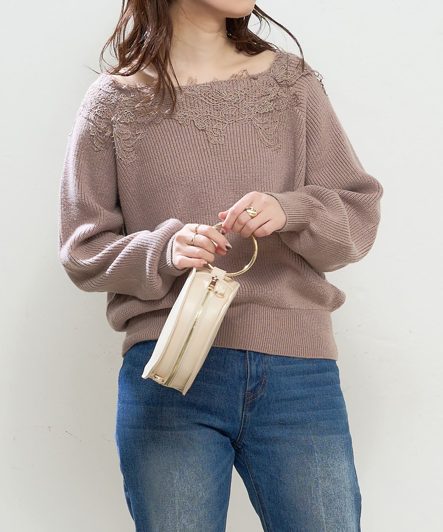 natural couture(ナチュラルクチュール) 幅広モチーフレース畦ニット