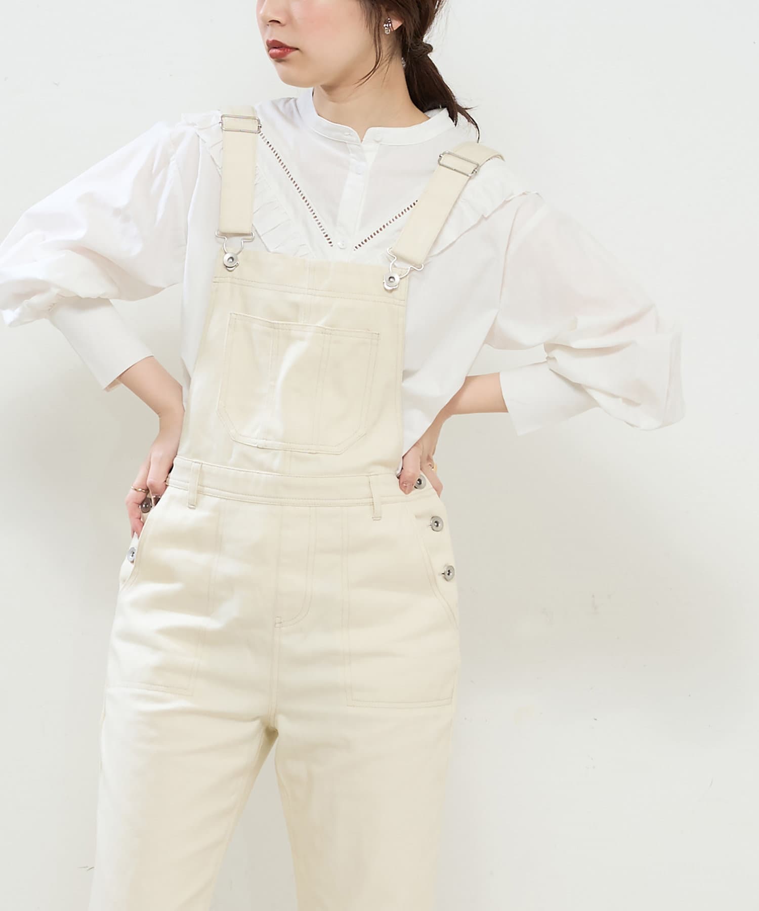 WEB限定カラー有り】はしごレース×フリル切替シャツ | natural