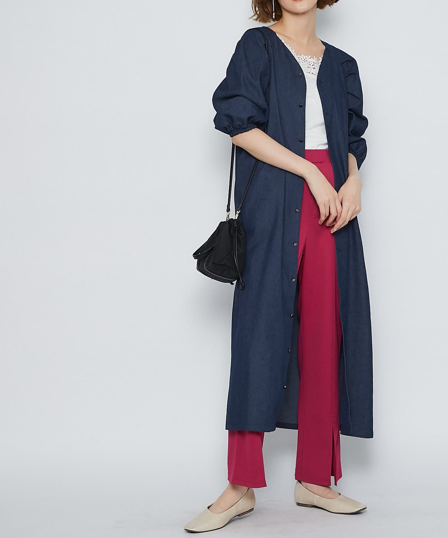 un dix cors(アンディコール) 【大人のフェミニンスタイル】2WAYパワショルデニムワンピース