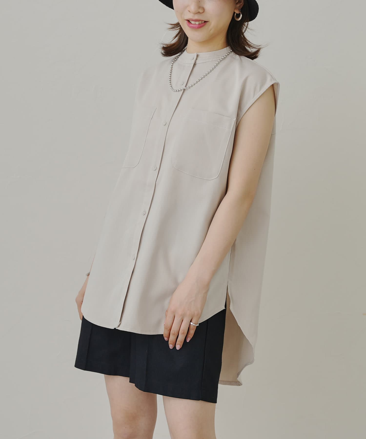 prose verse(プロズヴェール) 配色ステッチWポケットノースリーブシャツ