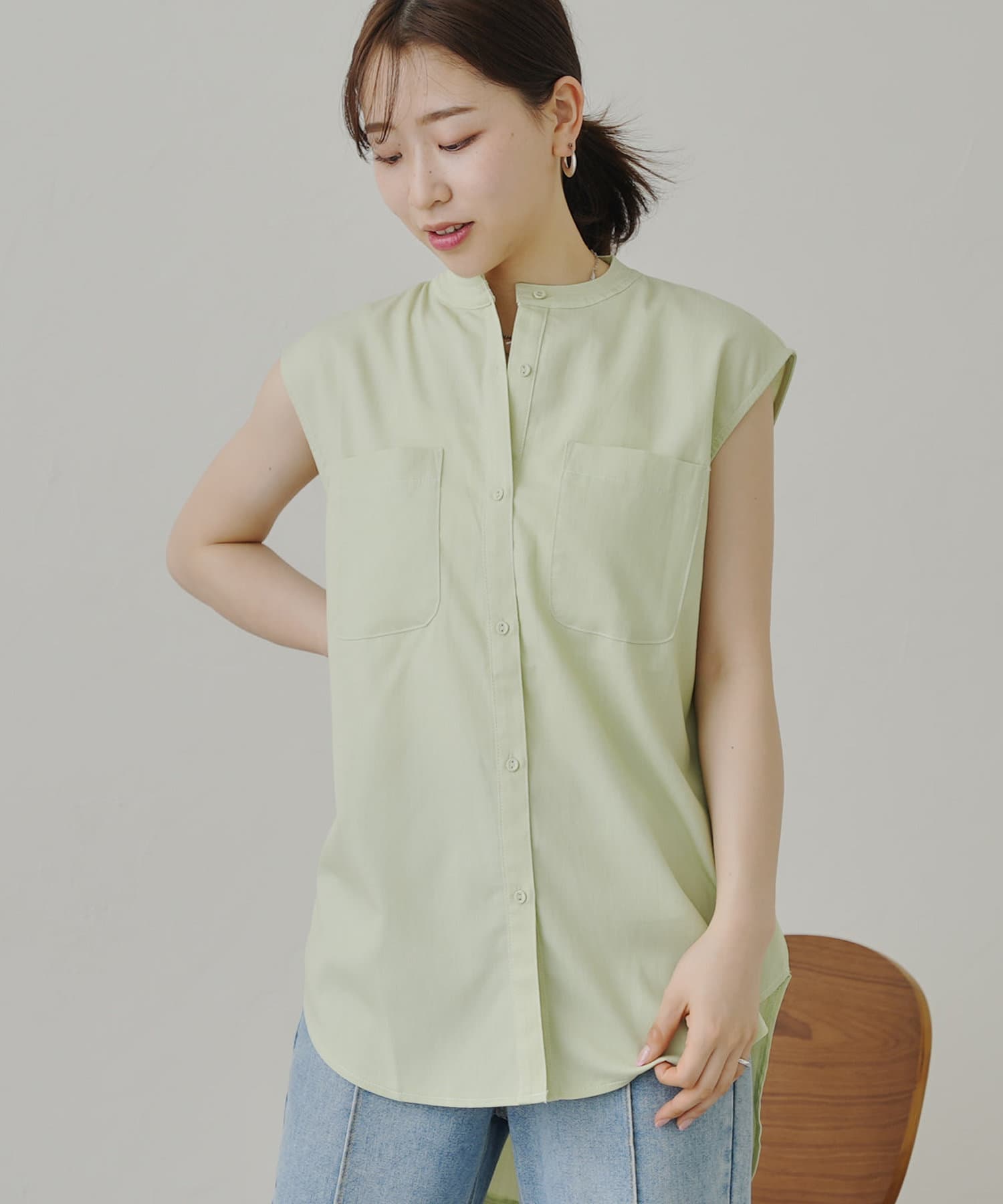 prose verse(プロズヴェール) 配色ステッチWポケットノースリーブシャツ