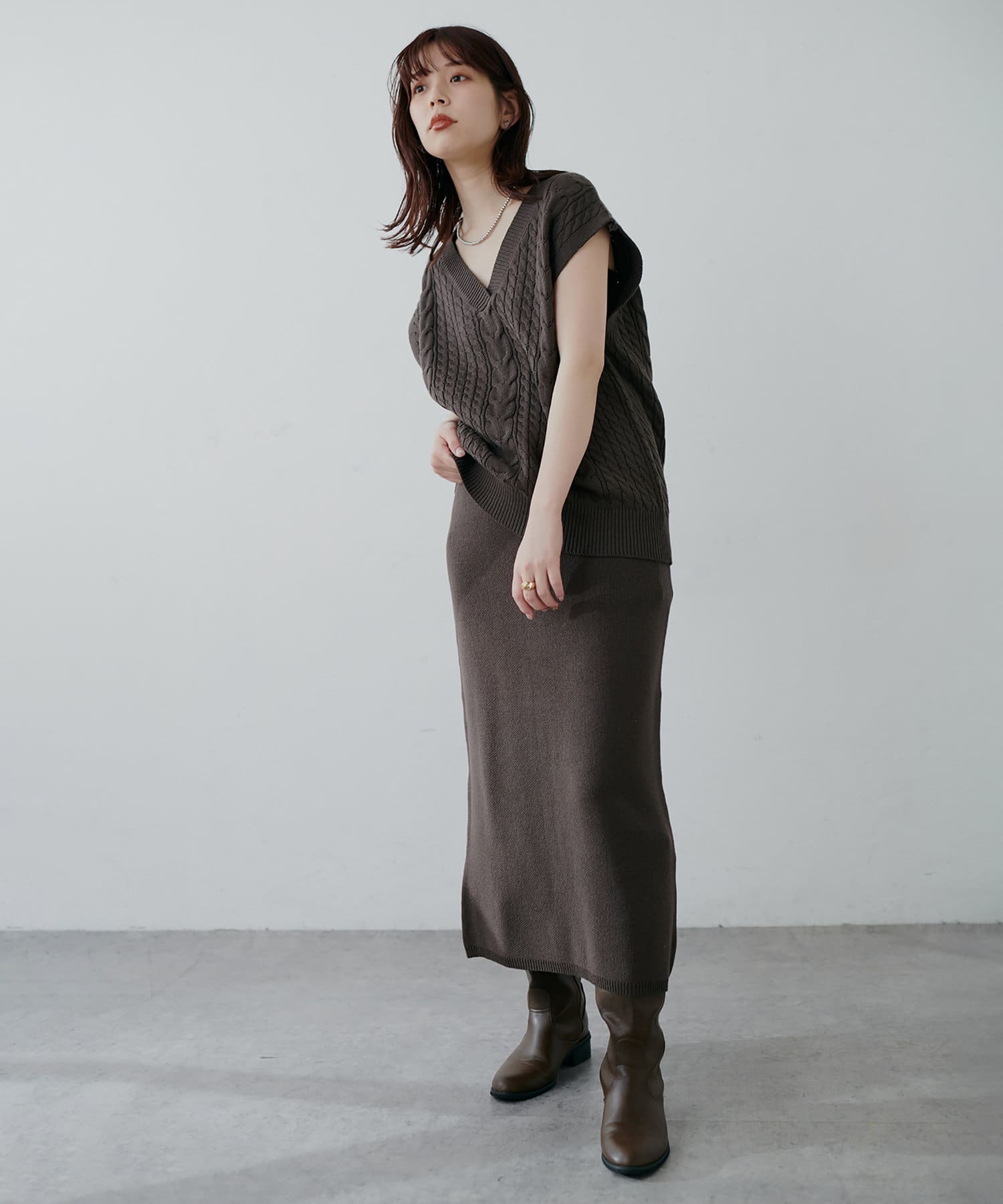 natural couture(ナチュラルクチュール) 【セットアップ着用可能】シンプルニットタイトスカート