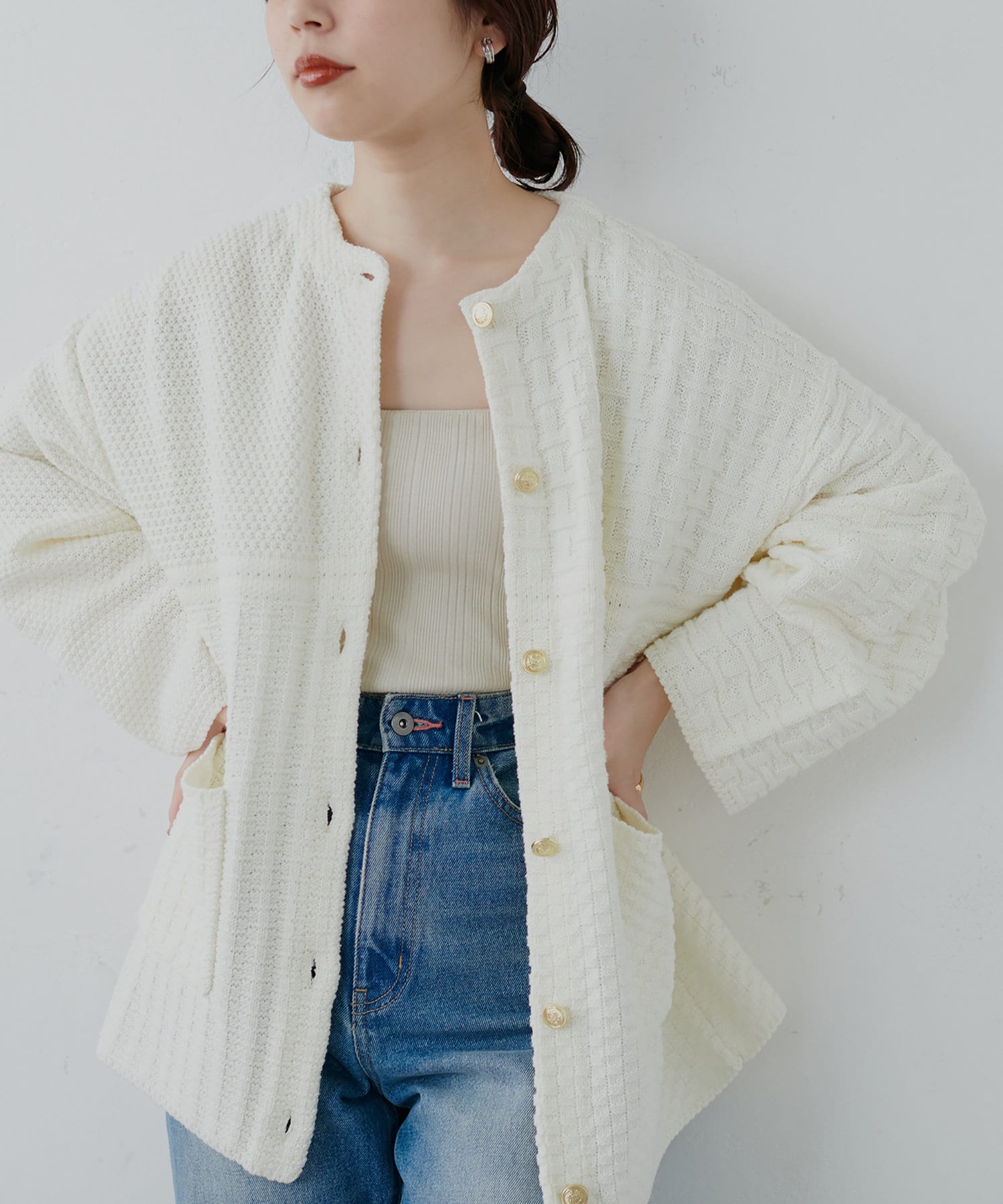 natural couture(ナチュラルクチュール) 様々な編み地を楽しめる！いろいろ編み金釦ジャケットカーディガン